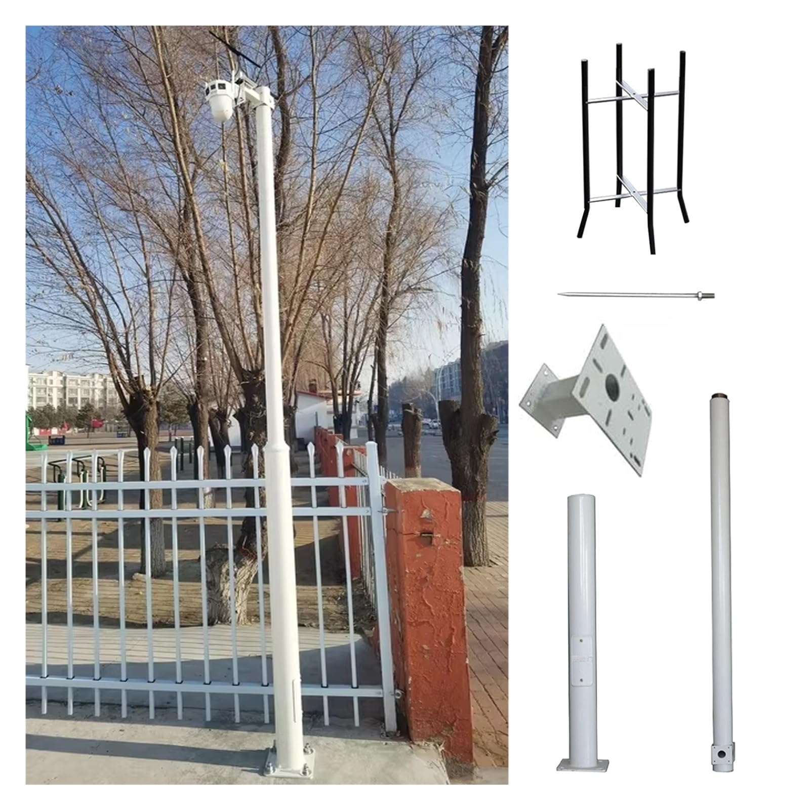 Support de caméra de sécurité réglable avec paratonnerre - Fixation extérieure universelle pour une sécurité et une stabilité accrues, solution de surveillance en 3 sections de 4,5 m (14,5 p