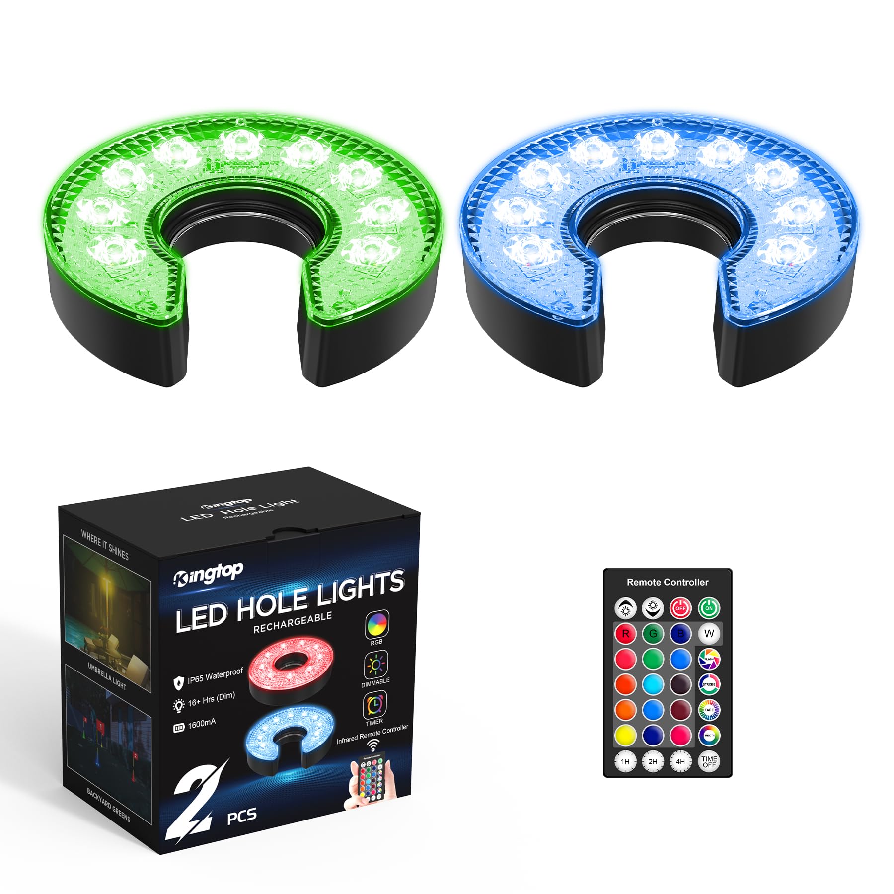 KINGTOP Rechargeable LED Golf Hole Lights with Remote Control