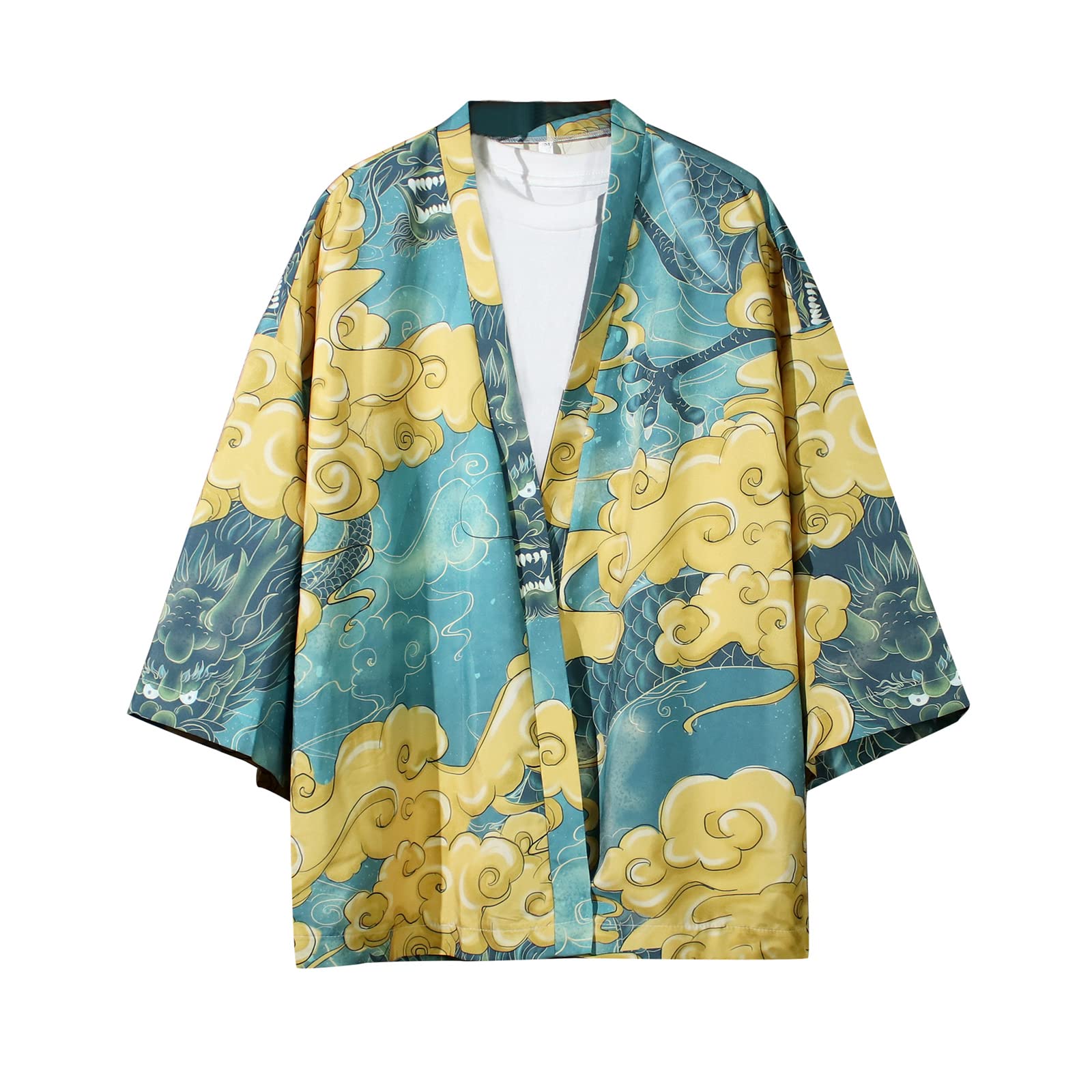 GURUNVANI Camisa de manga 3/4 para hombre, kimono japonés, Harajuku, camisa hawaiana, camisas de verano