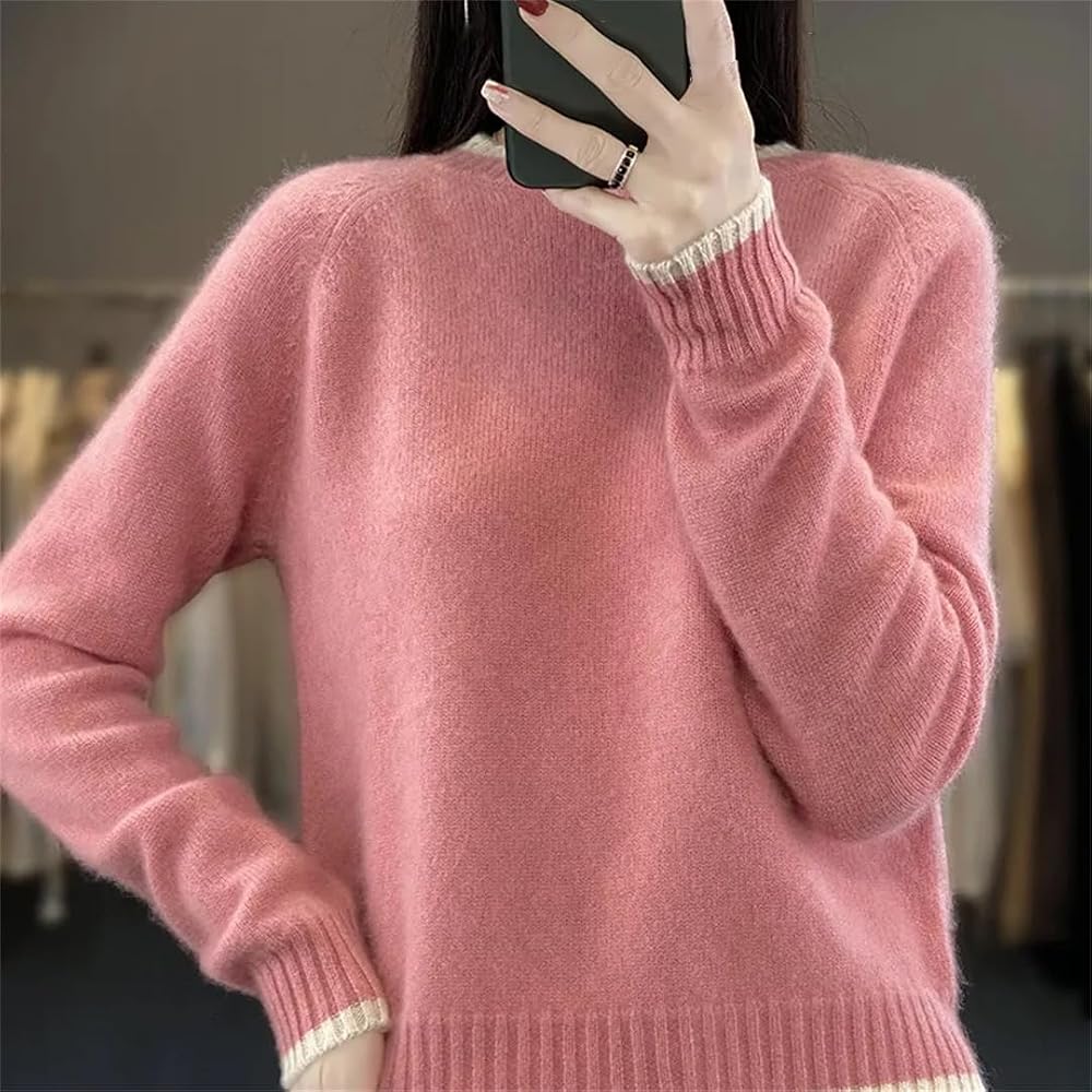 Maglione da Donna in Lana Merino Autunno/Inverno, Girocollo, Lavorato A Maglia, Ispessimento, Finto Sudore in Due Pezzi Beige S