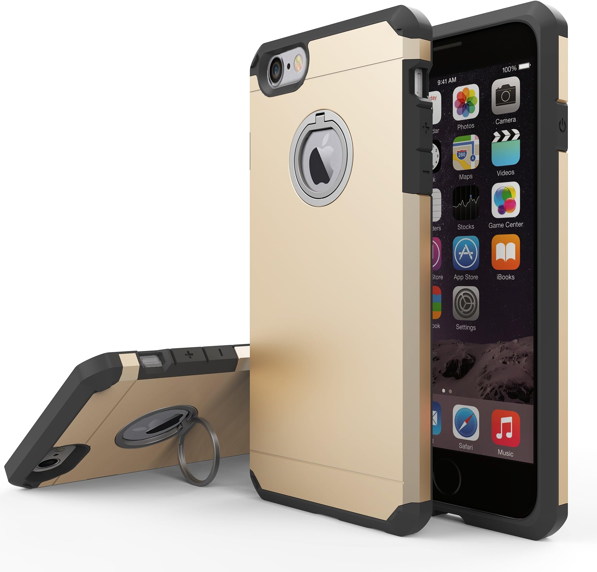iPhone 7 Case, RANGE SMART Soft Touch Feeling Absorber Corner Heavy Duty Drop Proof Solid Armor Case for iPhone 7 with Ring Kickstand - Gold