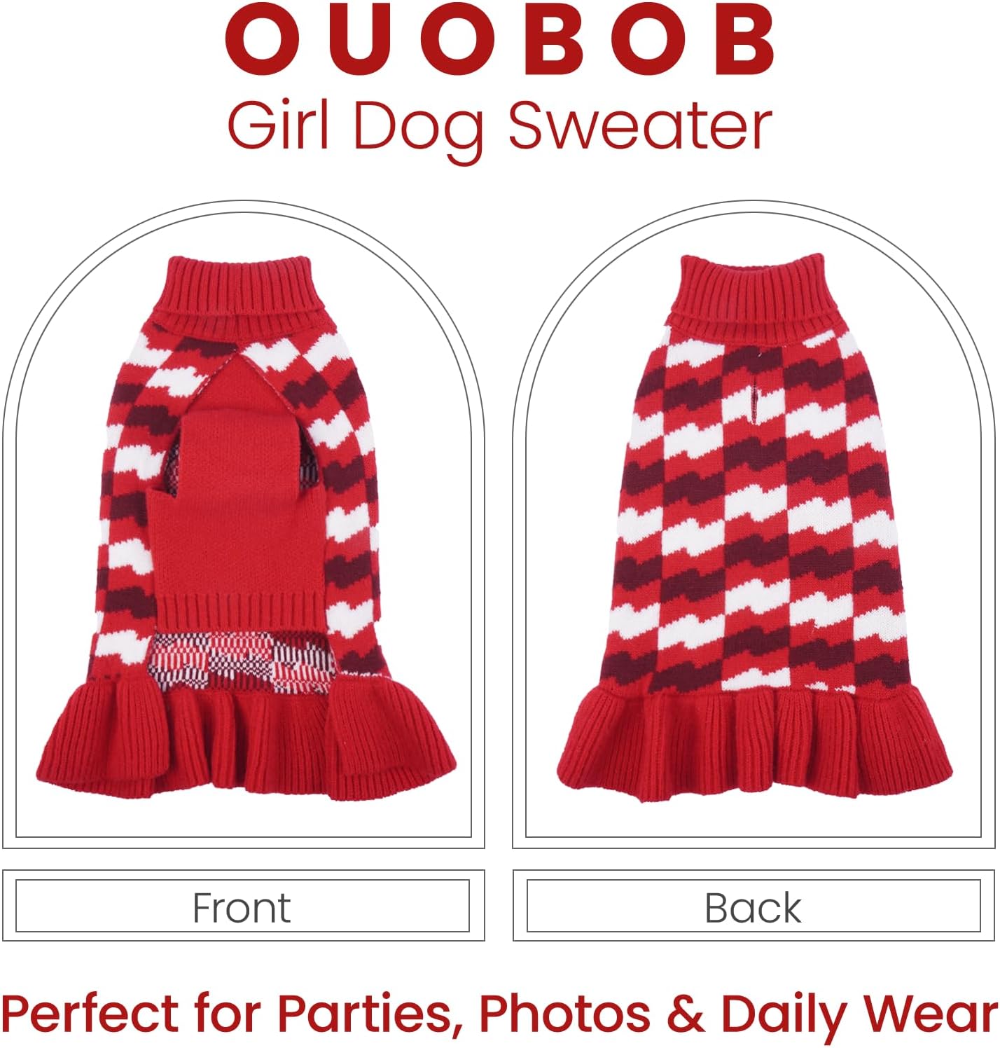 Dog Sweaters for Extra Large Dogs Girl, Dog Sweater Dress with Leash Hole, Thick Turtleneck Knitwear for Female Dogs, Warm Fall Winter Dress for Cold Weather, Holiday - Red XXXXL