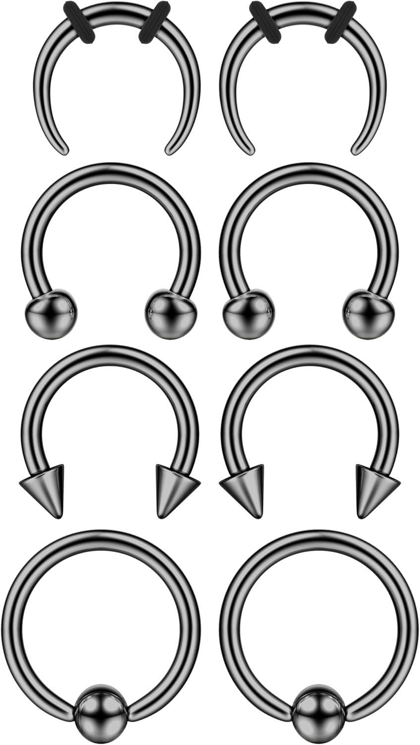 YADOCA Septum Rings Surgical Stianless Steel 2G 4G 6G 8G 10G 12G 14G Septum Stretching Kit Septum Pincher Tapers Gauge Kit Nose Ring Hoop Spike Horseshoe Septum Piercing Jewelry for Women Men