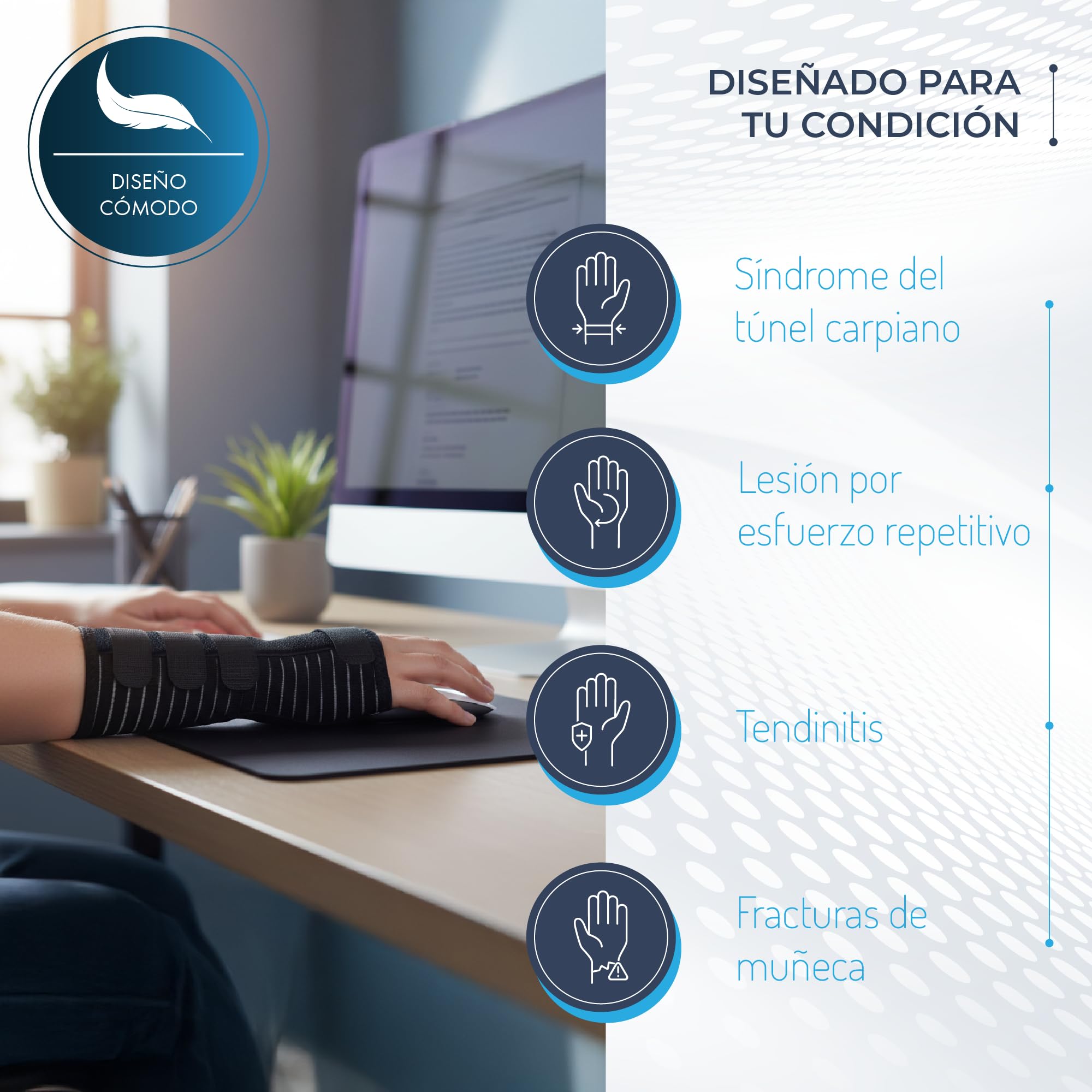 Actesso Muñequera Transpirable - Ideal para Túnel Carpiano, Esguinces, Lesiones por Esfuerzo Repetitivo y Tendinitis | Soporte de muñeca para esguince, inmovilización, uso nocturno y uso diario. (Negro Izquierdo, M)