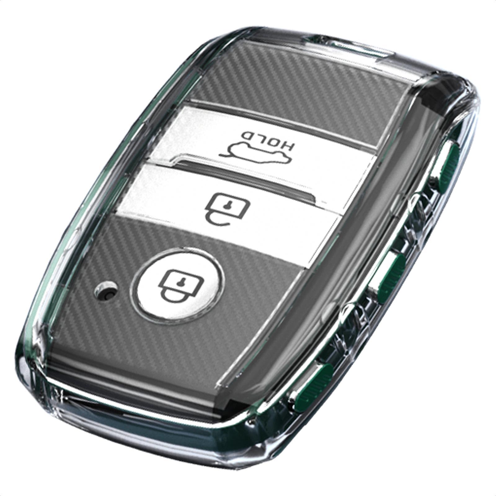 TANGSEN Key Fob Case TPU Cover Compatible with KIA NIRO Optima Rio Sorento SPORTAGE Transparent Carbon Fiber Texture 3 Button Protective Key Shell (Green)