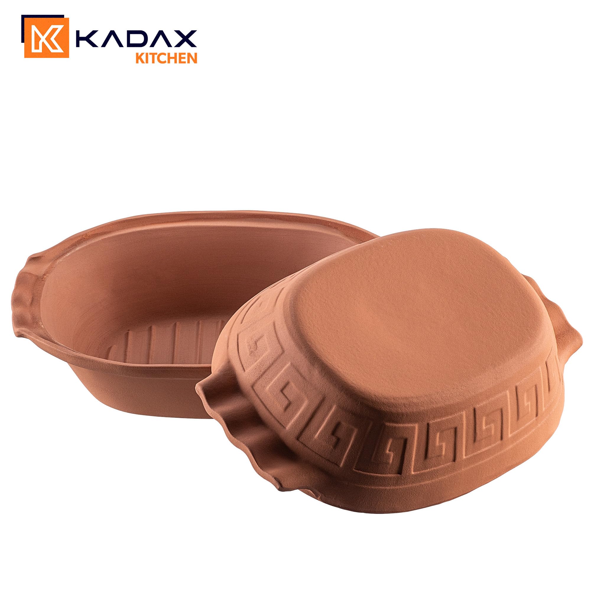 KADAX Tonbräter, Keramiktopf mit Deckel für Mikrowelle und Backofen, Dampfgarer aus natürlichen Materialien, Auflaufform für fettfreies Kochen, Brätertopf (Oval, 4L)