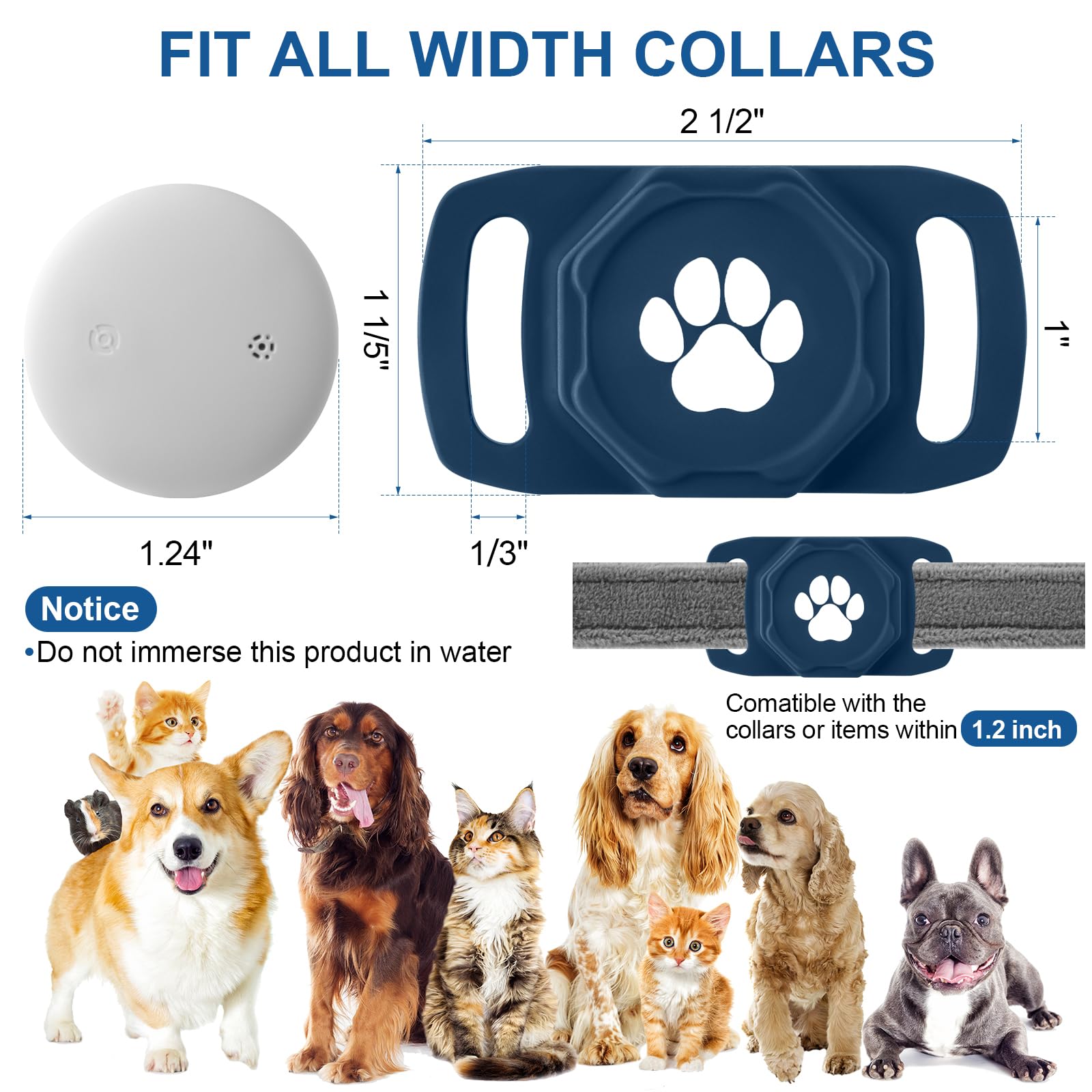 Tracker intelligent pour collier – Tracker de localisation de chien avec support, compatible avec Google Android uniquement (pas pour iOS), bleu