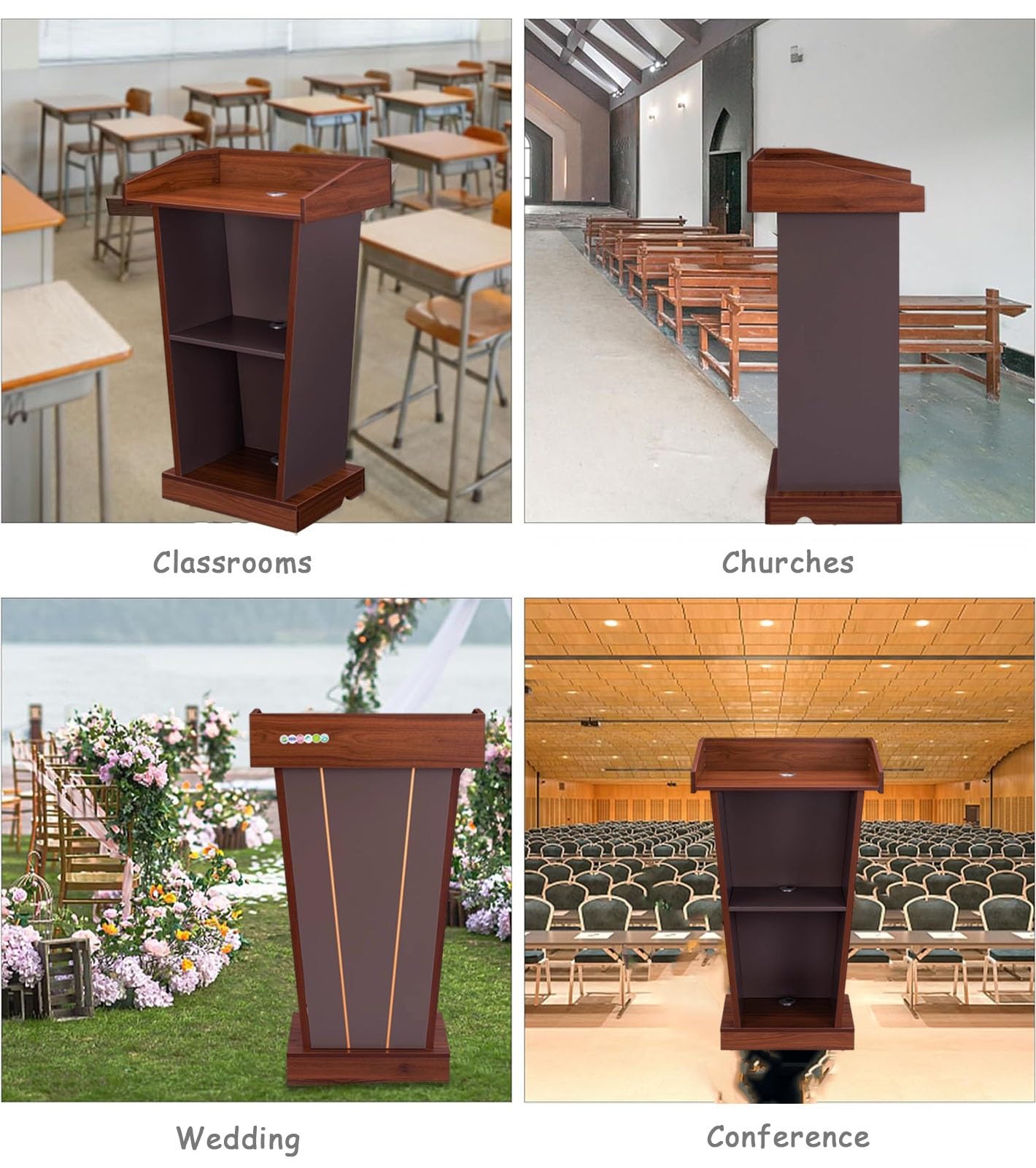Profesjonalna mównica podium z zarządzaniem kablami, dwuwarstwowa konstrukcja do prezentacji, konferencji dydaktycznych, regulowana wysokość, materiał przenośny i lekki