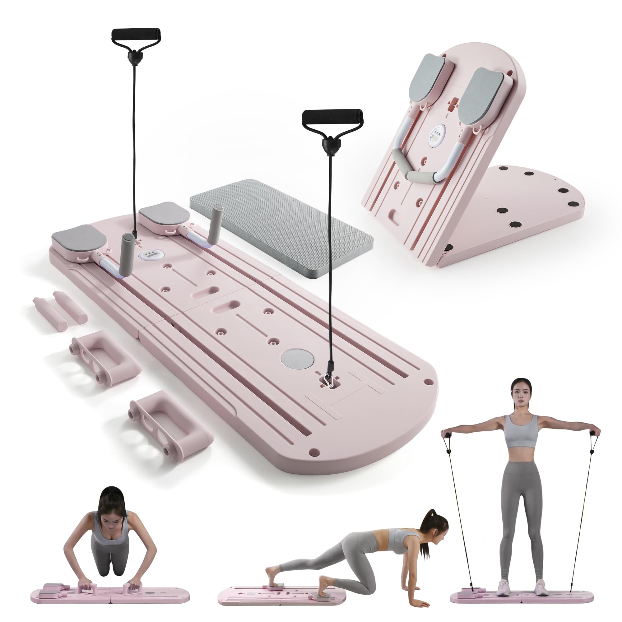 Myga Pilates Reformer Machine - Faltbares Pilates Board mit Rebound Ab Roller, Widerstandsbänder, Push Up Bars & LED Counter für Ganzkörpertraining - Multifunktional für Zuhause, Fitnessstudio