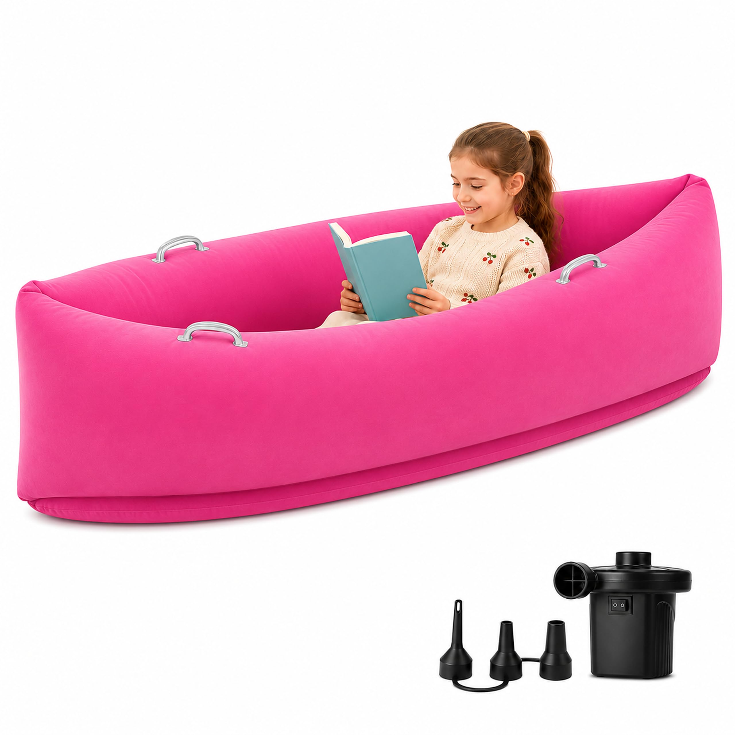Sensory Pea Pod Chair,152cm Inflatable Chair for Kids & Adults w/ ADHD,Pink