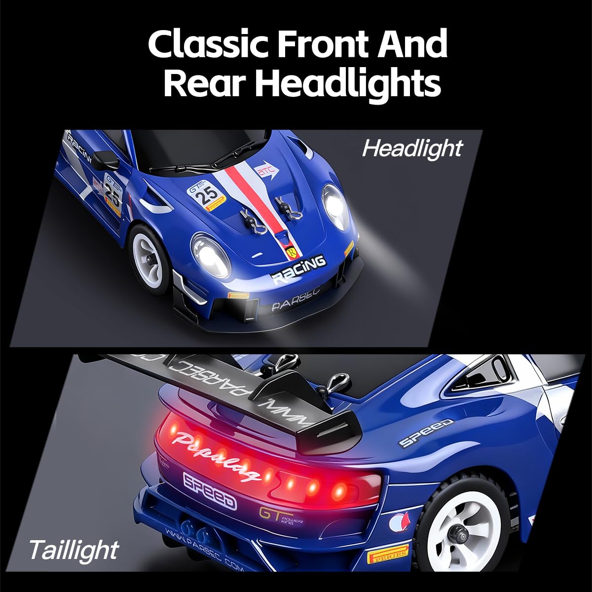 Auto da rally radiocomandata, scala 1:28, 2,4 GHz, 4WD, auto da corsa RC ad alta velocità (30 km/h), con illuminazione a LED, giroscopio e sospensione singola (bianco)