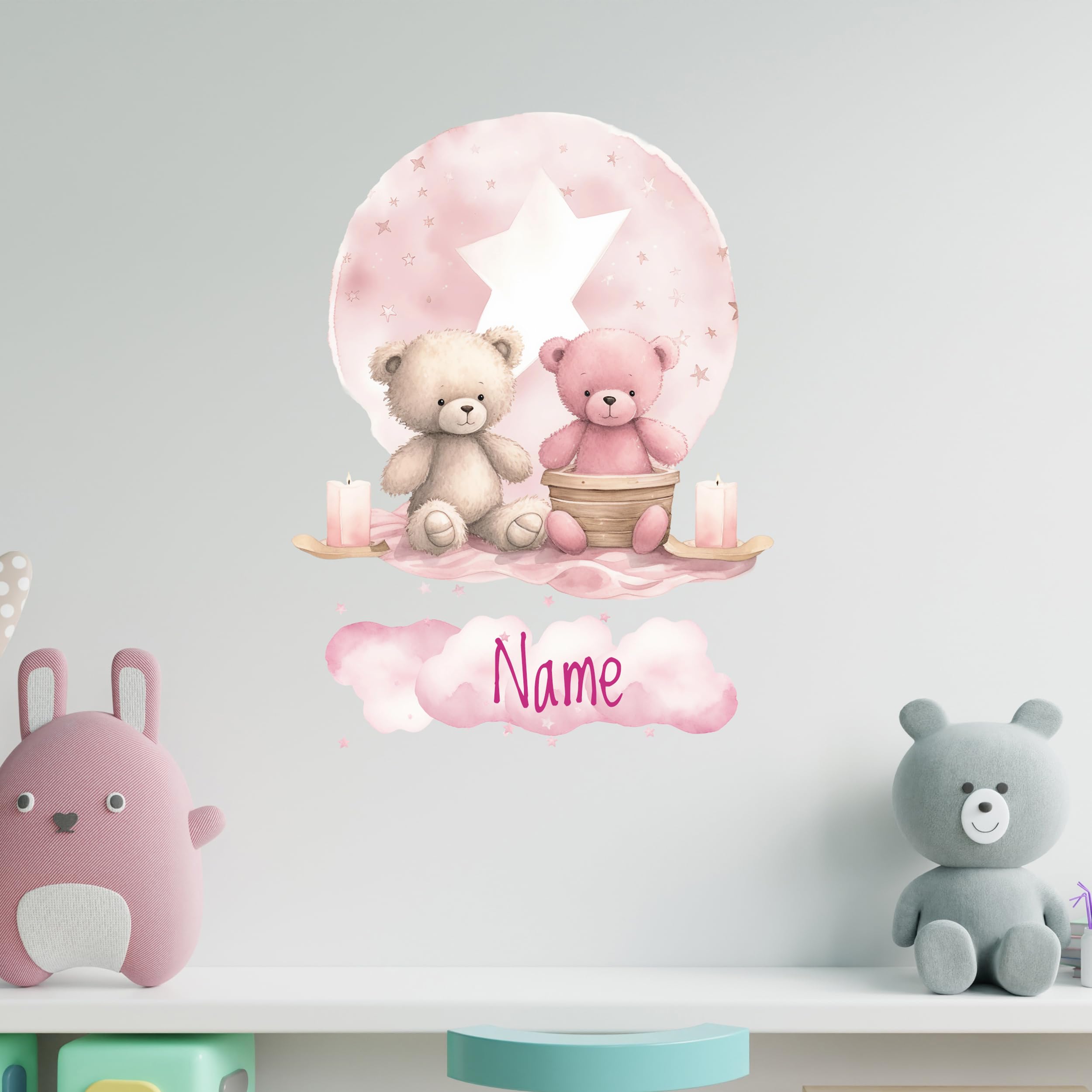 Pegatina De Pared Oso Y Luna - Decoración Infantil 84x64 Cm, PVC, Fácil De Poner Y Quitar