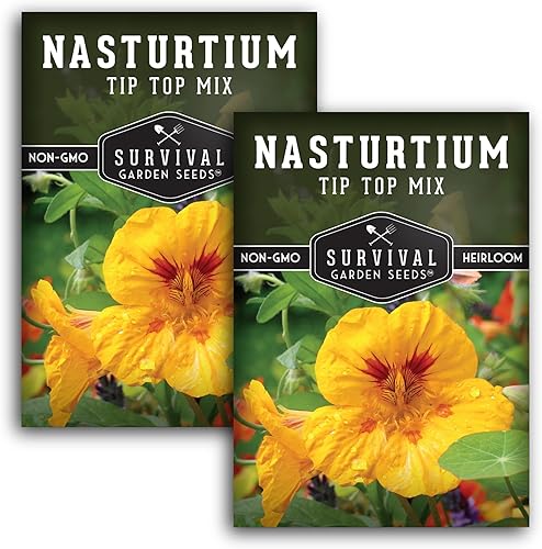 Survival Garden Seeds - Tip Top Mix - Semillas de capuchina - 2 paquetes con instrucciones para plantar y cultivar flores comestibles y plantas de