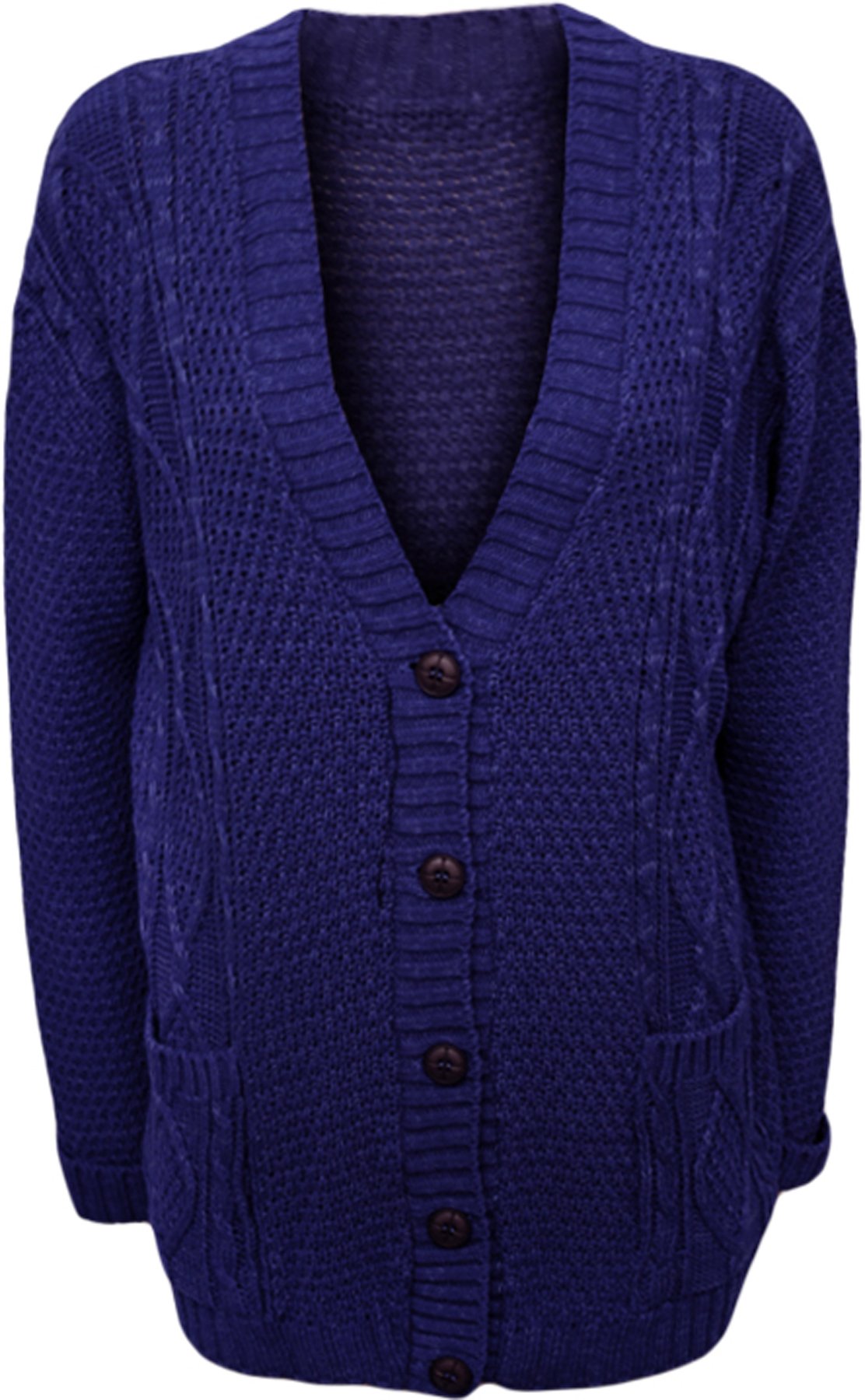 Wearall Women's Electric Blue Cable Knitted Button Cardigan Long Sleeve Boyfriend Top - 20-22