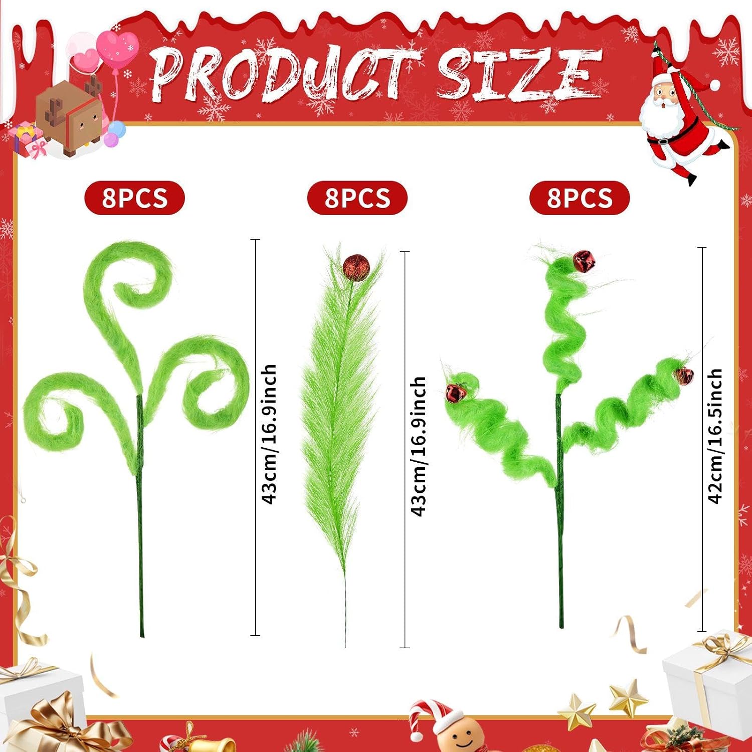 Suncalla 24 Pcs Furry Christmas Tree Picks Lime Green Curly Picks Spiral Christmas Tree Topper Stems Ornaments for Home Wreath Crafts Vase Filler Branches Decoration