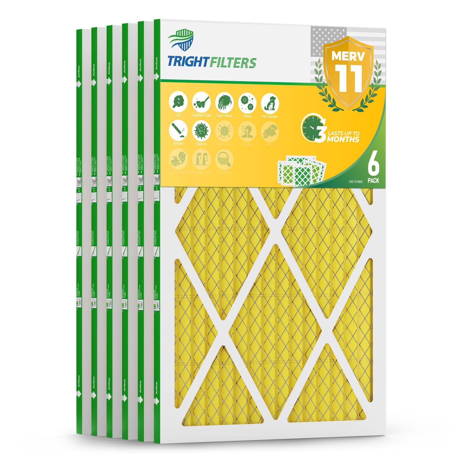 TRIGHTFILTERS 16x25x1 Air Filter 6 Pack, Durable MERV 11 Electrostatic Pleated Home HVAC AC Furnace Filters Replacement (Actual Size 15.67x24.69x0.79 in)