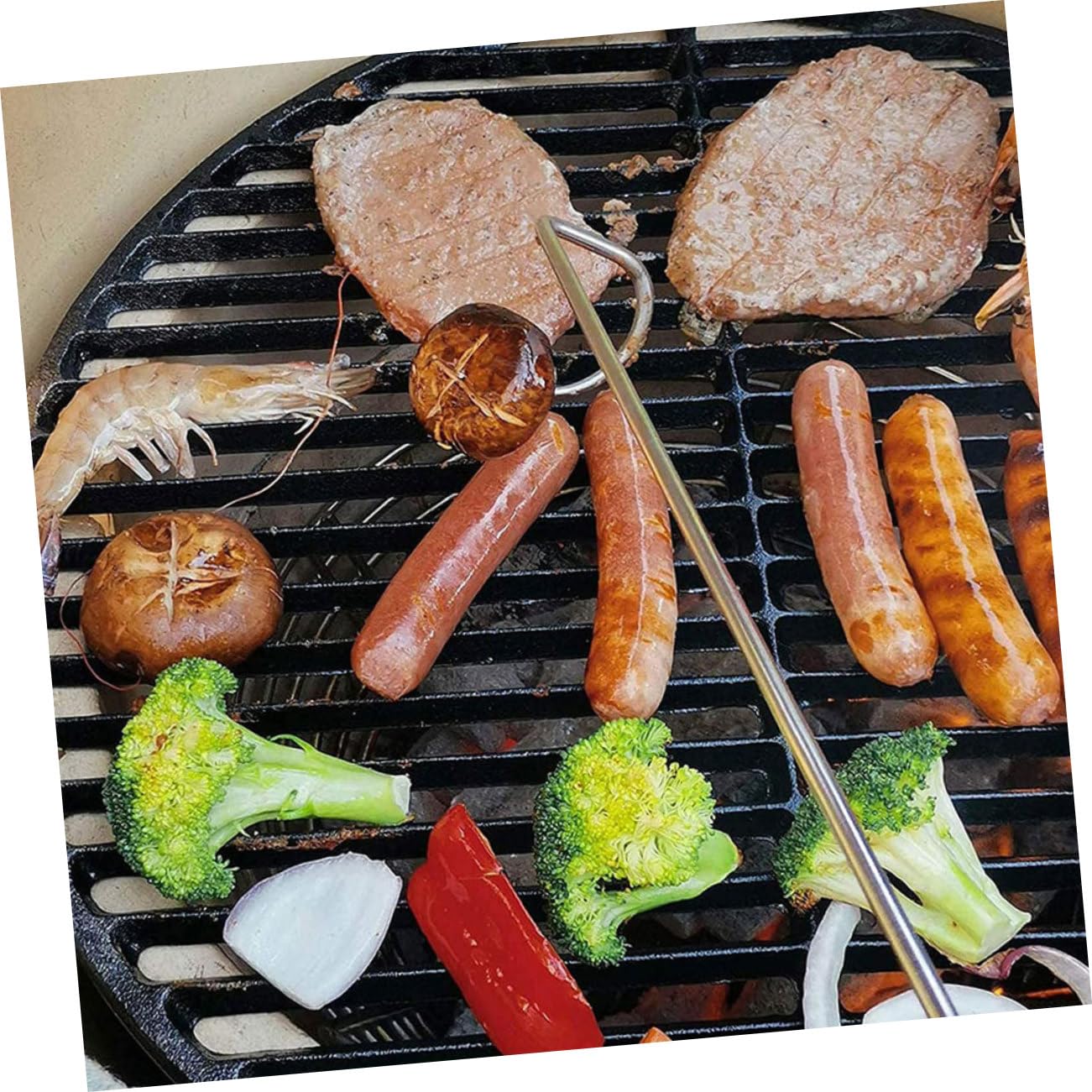 Happyyami 2pcs Stainless Steel Meat Hook BBQ Food Flipper Meat Hook for Grilling Steak Flipper Easy Handling