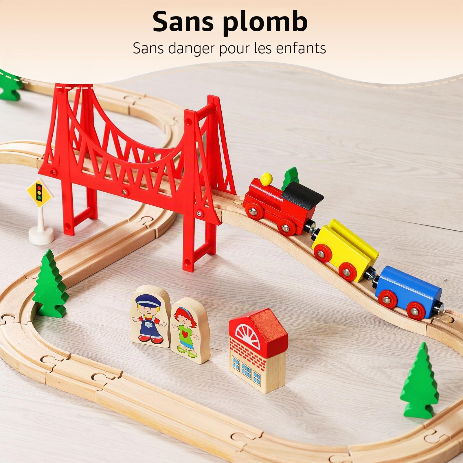 SainSmart Jr. Ensemble de Trains en Bois pour Tout-Petits – Rails en Bois Double Face pour Brio, Thomas, Melissa et Doug – Train Extensible et modifiable pour Enfants de 3, 4, 5 Ans