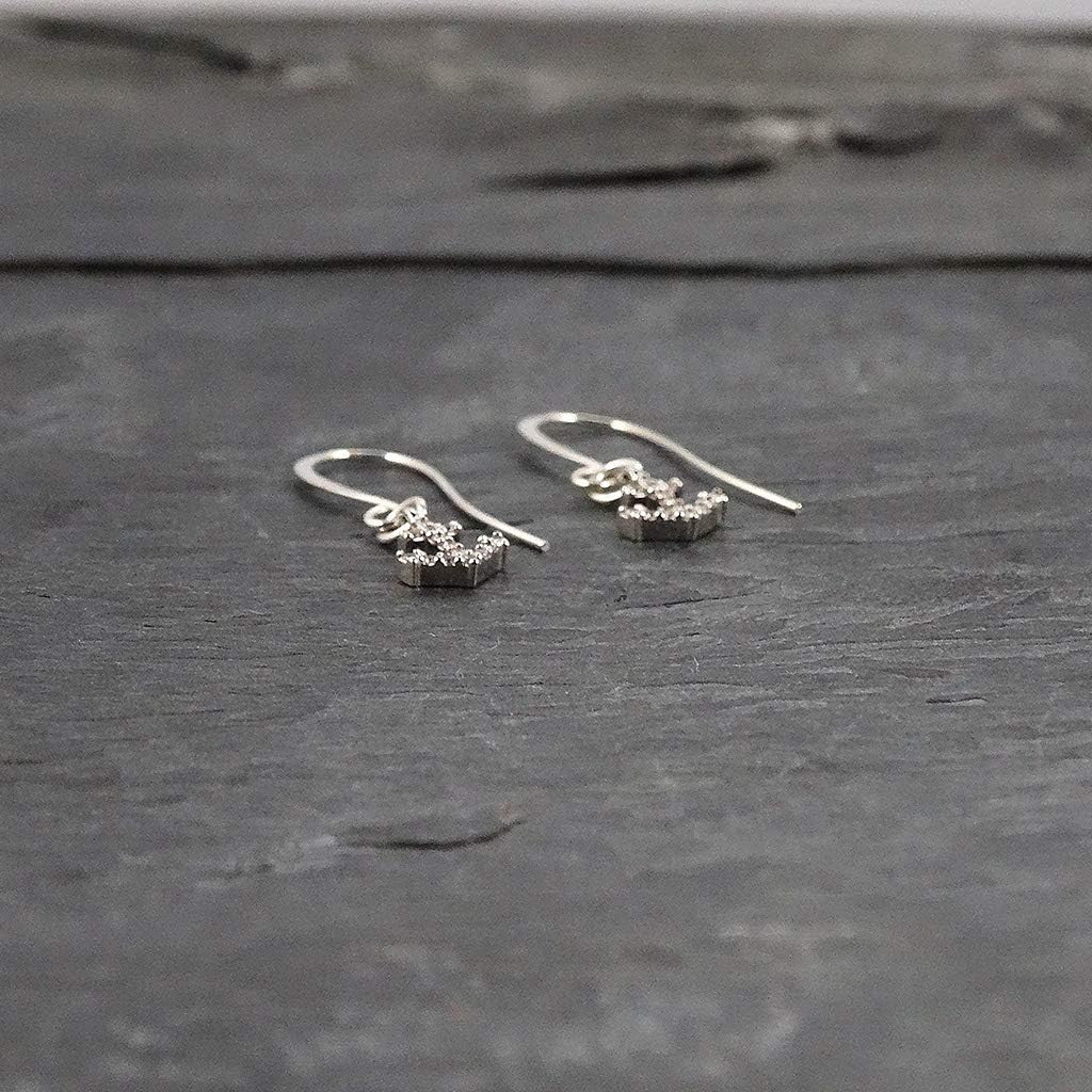 Designed By Stacey Handmade Dainty Anchor Earrings, Sparkly Cubic Zirconia Dangle Drop Earrings, Sterling Silver Ear Wires, Jewelry Gifts for Women, Birthday, Anniversary, Wedding, Prom, Homecoming