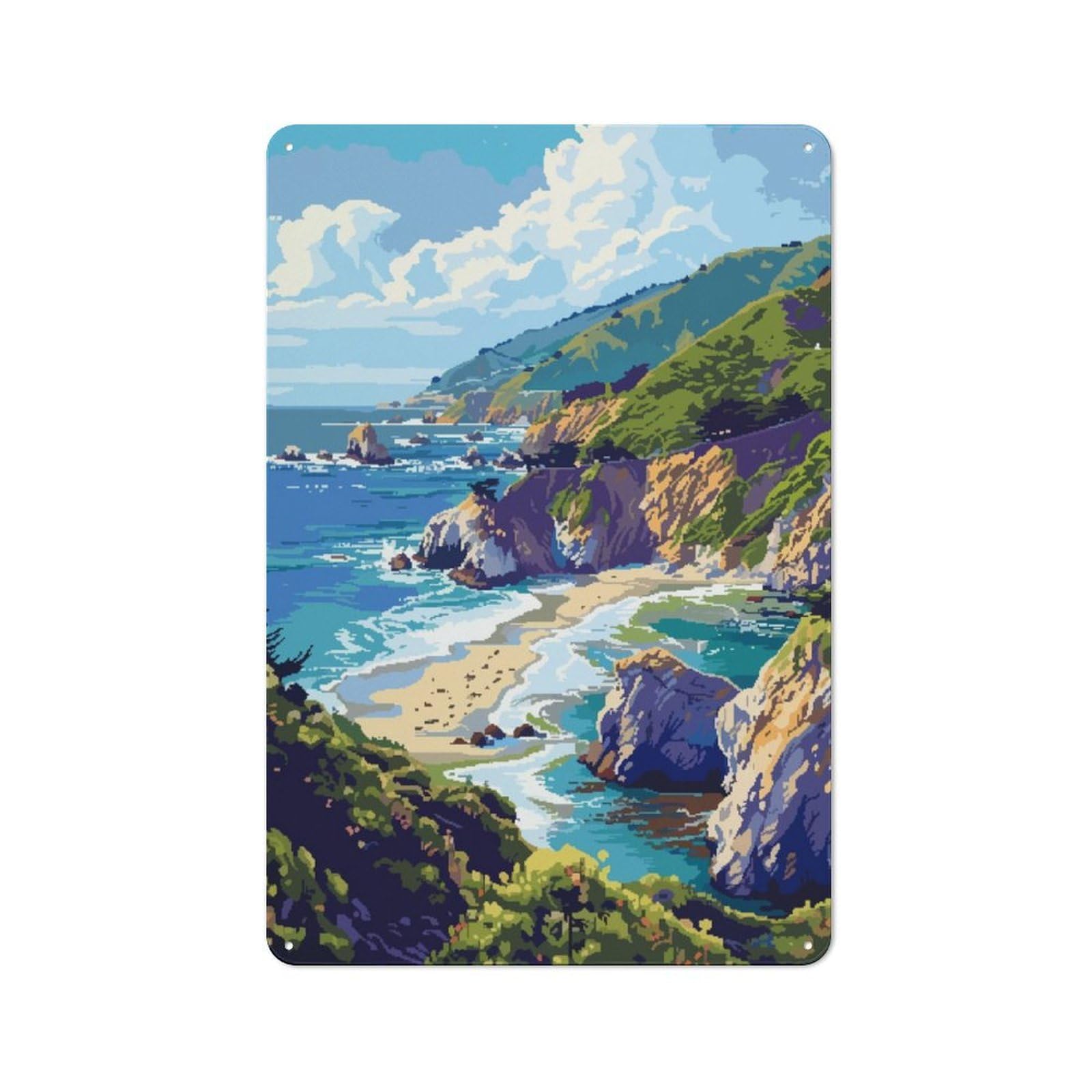 Junmoney California Coast Pixel Rustic Metal Plaque 30X20cm For Hobby Room Or Studio, For Vintage Wall Decor Fans, For Garage And Workshop Walls