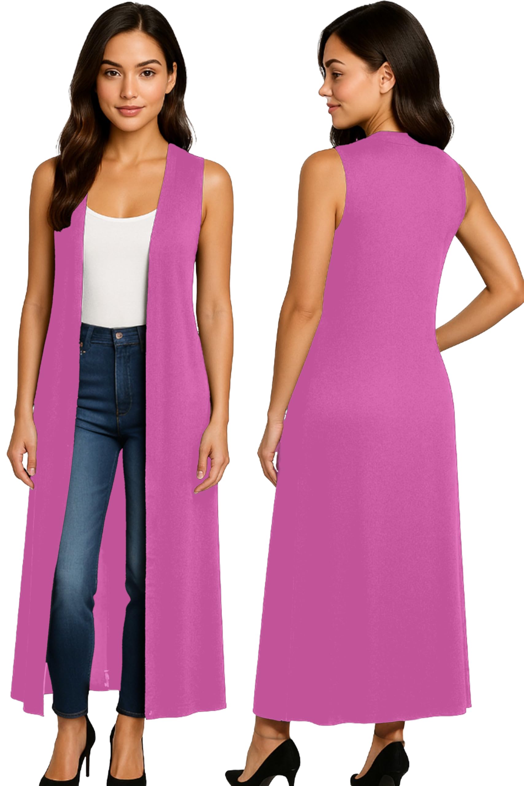 Ladies Sleeveless Cardigan | Womens Summer Lightweight Longline Waistcoat | Waterfall Open Front Maxi Cardigan | Thin Boyfriend Cardigans for Women UK