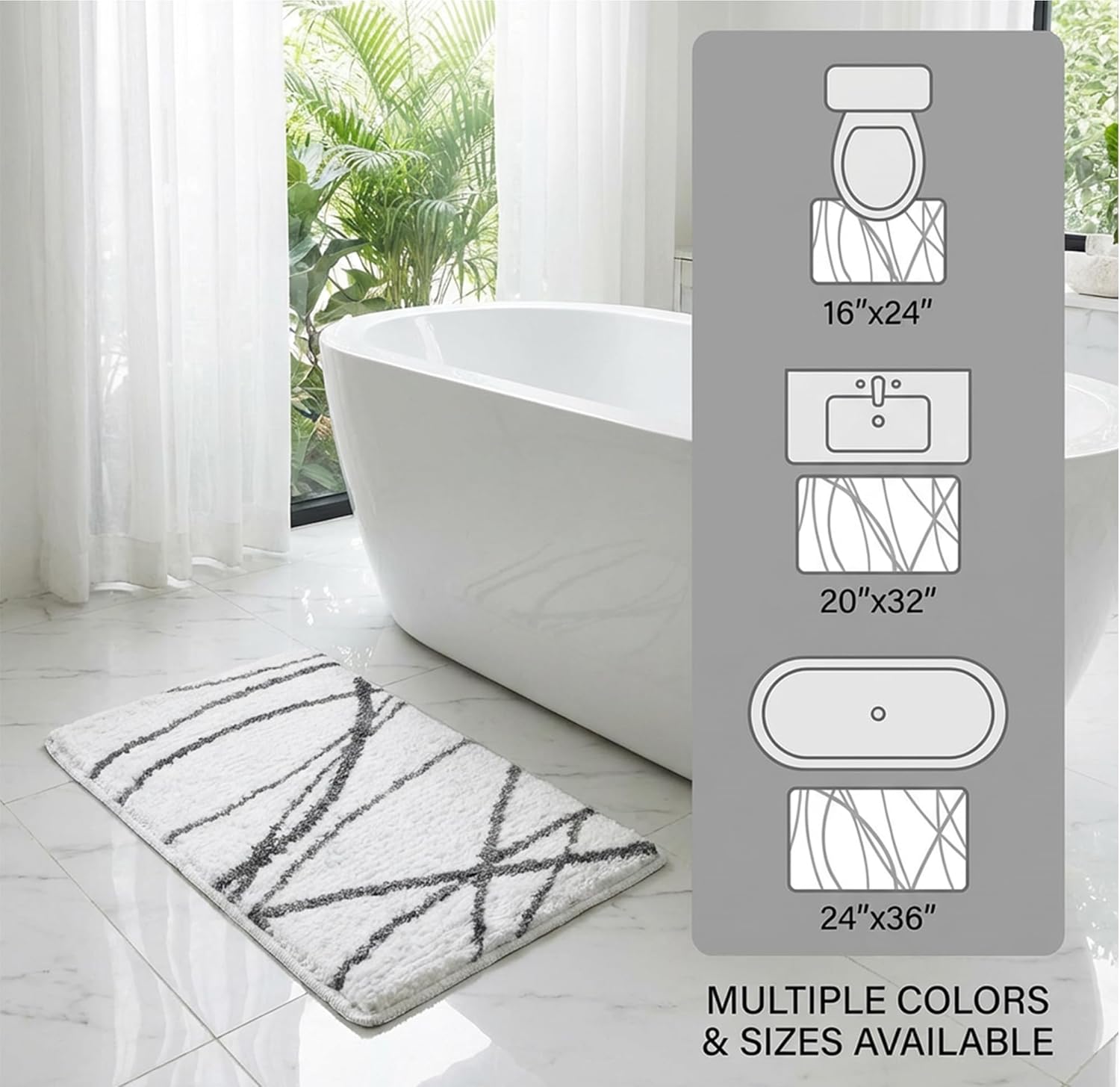 Tititex Luxury White Grey Curve Line Bathroom Rug, 16x24 inch Classic Extra Soft and Absorbent Microfiber Bath Rugs, Non-Slip Plush Shaggy Bath Carpet, Bath Mat for Bathroom, Tub and Shower - Image 7