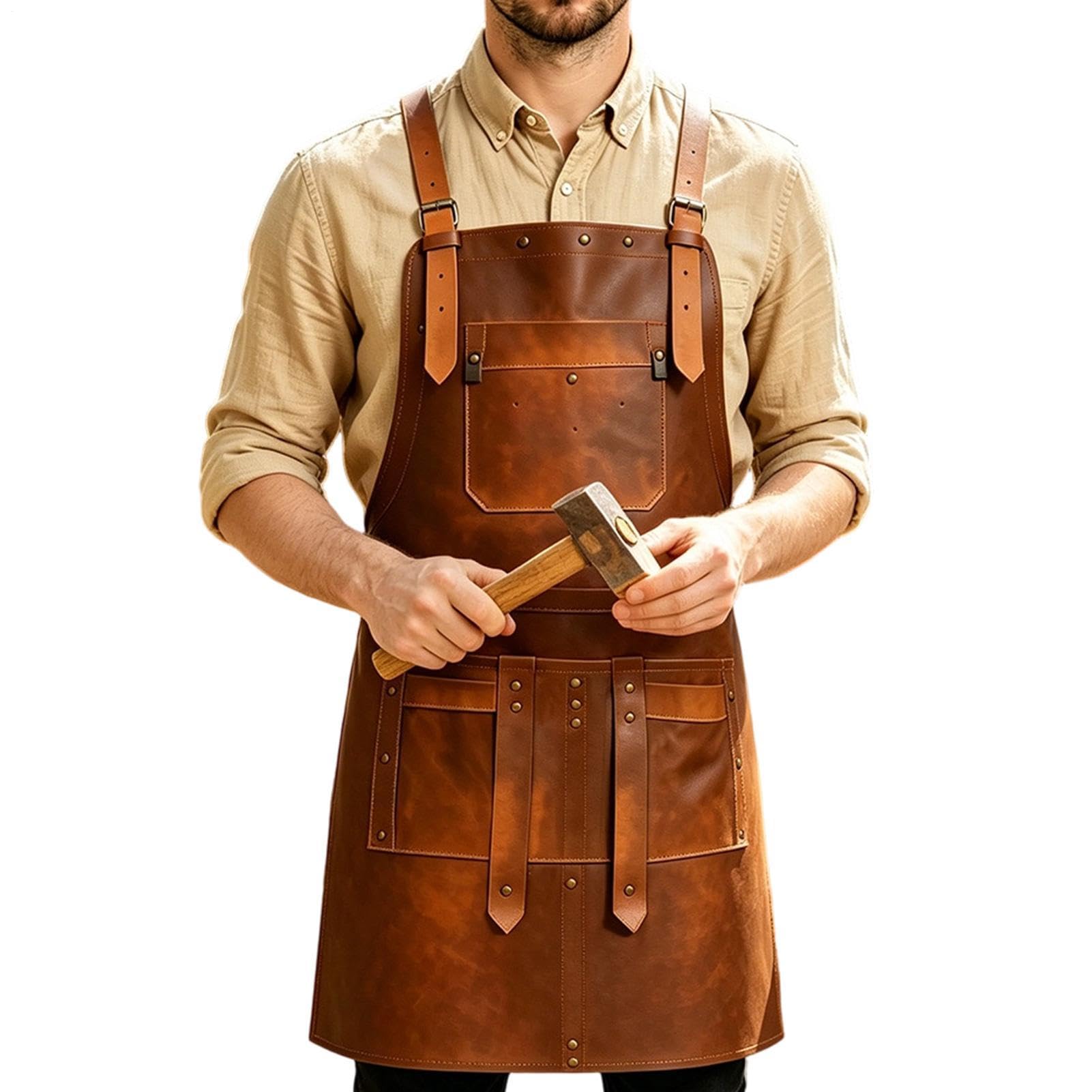 Delantales en cuero para hombres Ergonómico con Espalda Cruzada Impermeable | delantal para carpintería para barbacoa, repostería, manualidades, chefs caseros y maestros de barbacoa