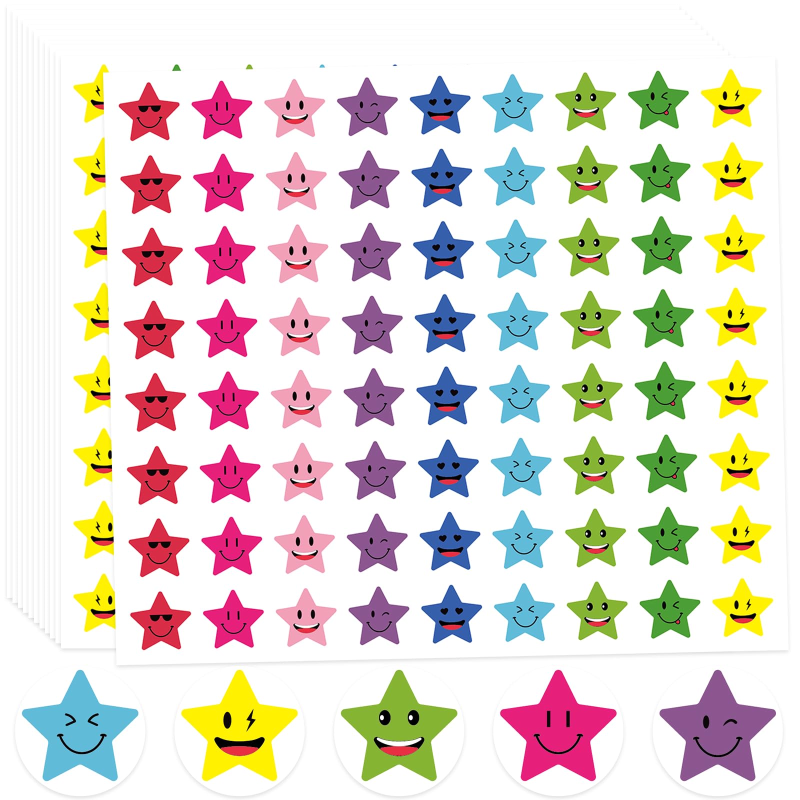 Snapklik.com : 1800Pcs Star Stickers, 1 Inch Happy Smile Face Stickers ...