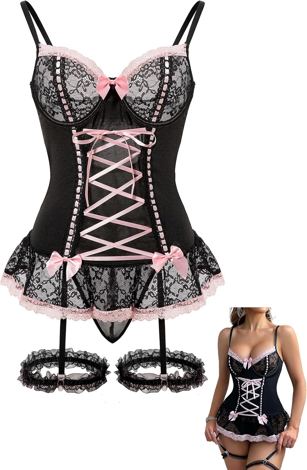 Pro | Lingerie for Women Lace Bodysuit V Neck Babydoll Lingeri... - view 1