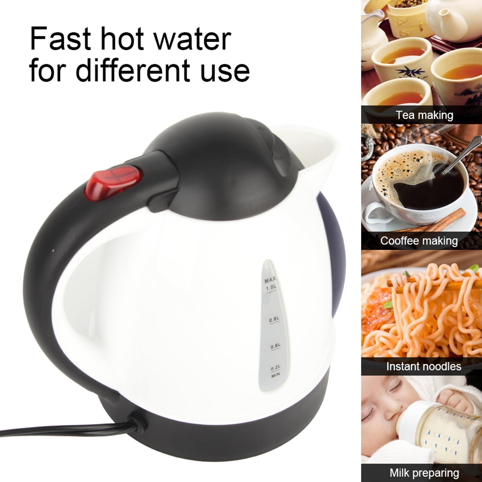 Bollitore da viaggio per auto, 12 V, 1000 ml, piccolo bollitore elettrico da viaggio, mini tazza per tè, caffè, zuppe e pasta