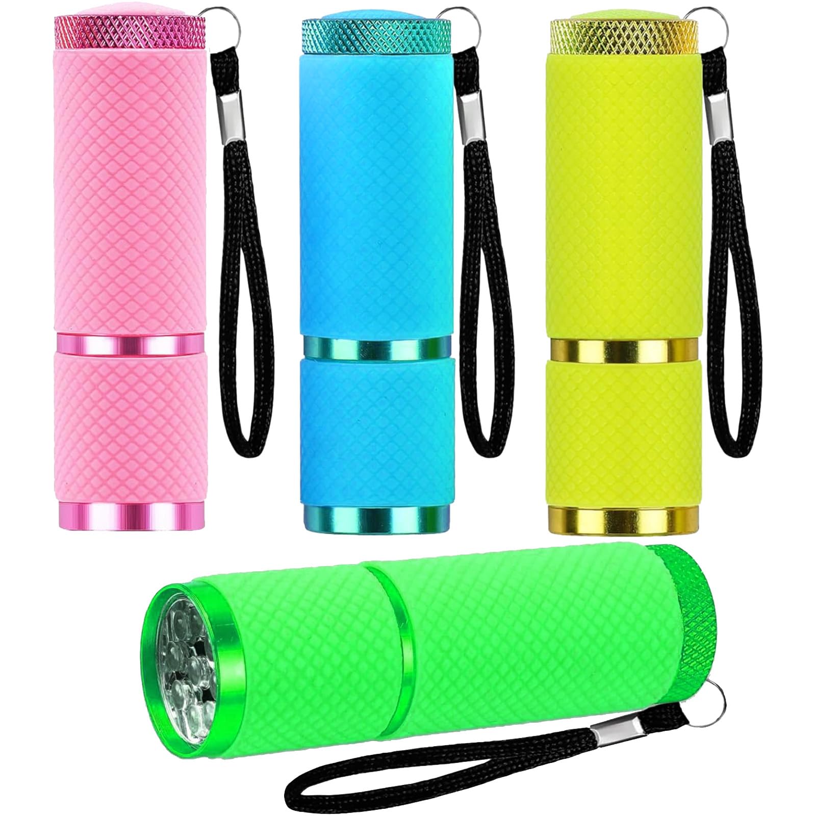 ZBXSNK 4Pcs Small Torch, Super Bright 9 LEDs Mini Torches with Lanyard, Glow in the Dark Design, Torches for Kids & Adults, Ideal for Camping Hiking Outdoor Gifts, Batteries Not Included