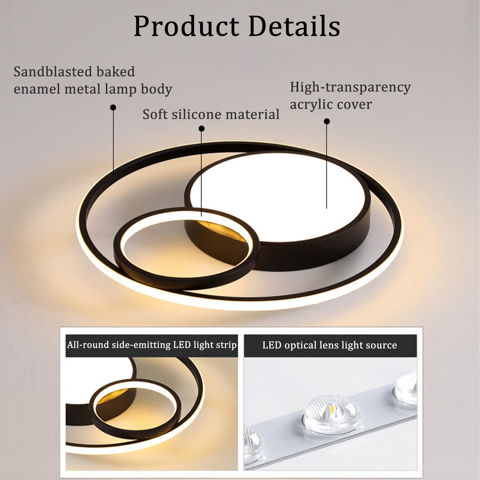 Ściemnialna lampa sufitowa LED z pilotem metalowa akrylowa lampa sufitowa nowoczesne okrągłe oświetlenie sufitowe do sypialni salonu biura 3000 K-6500K (czarny + biały, 40 cm)