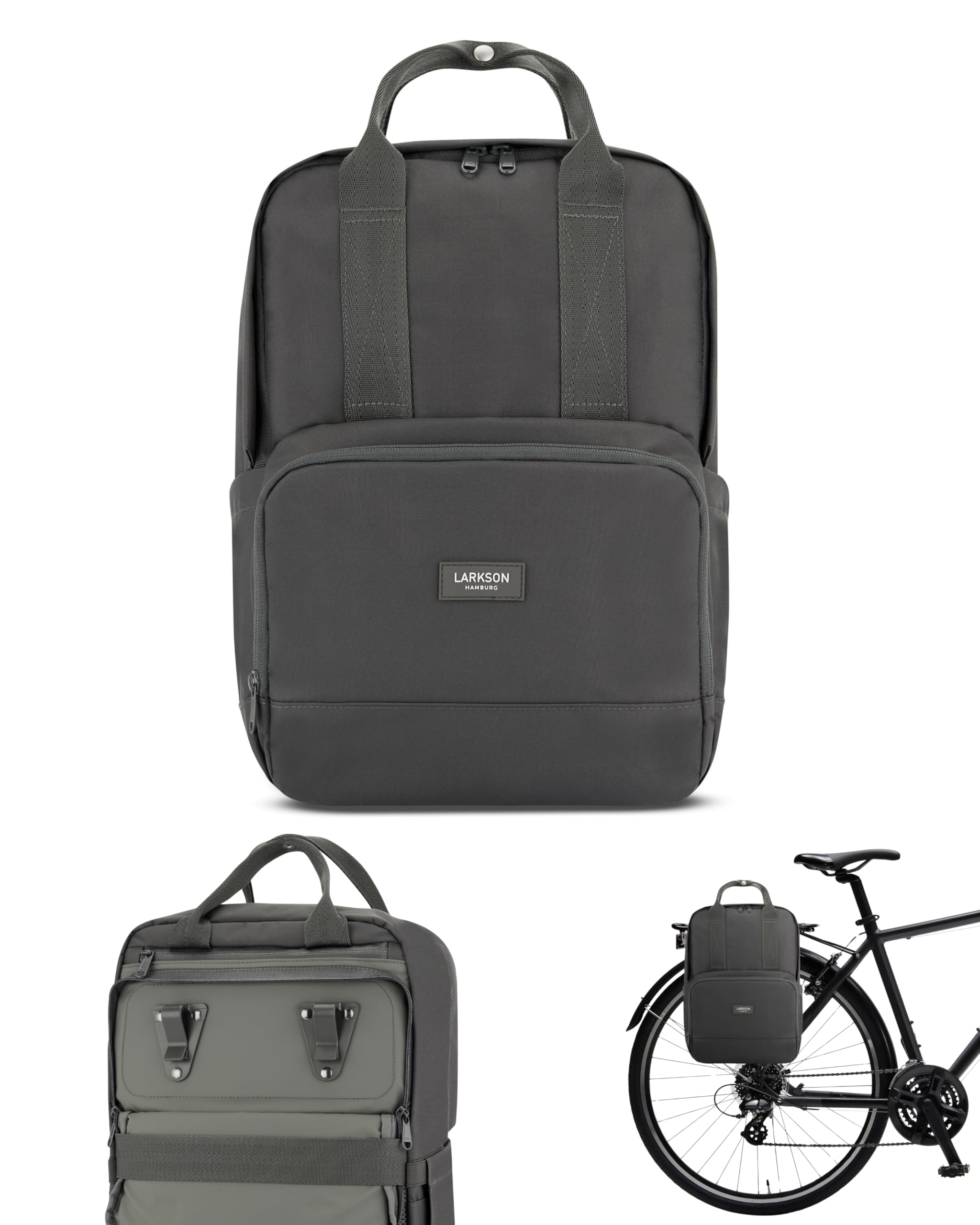 LARKSON Bike Pannier Bag for Bicycles Grey - No 6 Bike - 2 in 1 Cycling Backpack & Rear Rack Bag - Cycle Rucksack - Water-Repellent