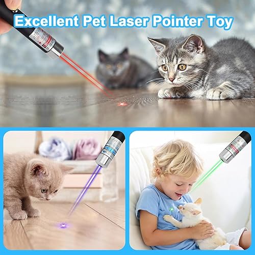 Miniatura 9 de 3 piezas de juguetes para gatos, puntero láser, recargable por USB, luz verde, roja, azul, control remoto de presentación Lazer para interiores en