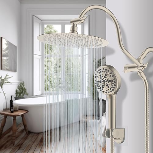 Miniatura 126 de Hibbent Cabezal de ducha con certificación CUPC de metal, cabezal de ducha de alta presión de 8 pulgadas, combo de cabezal de ducha de mano, brazo