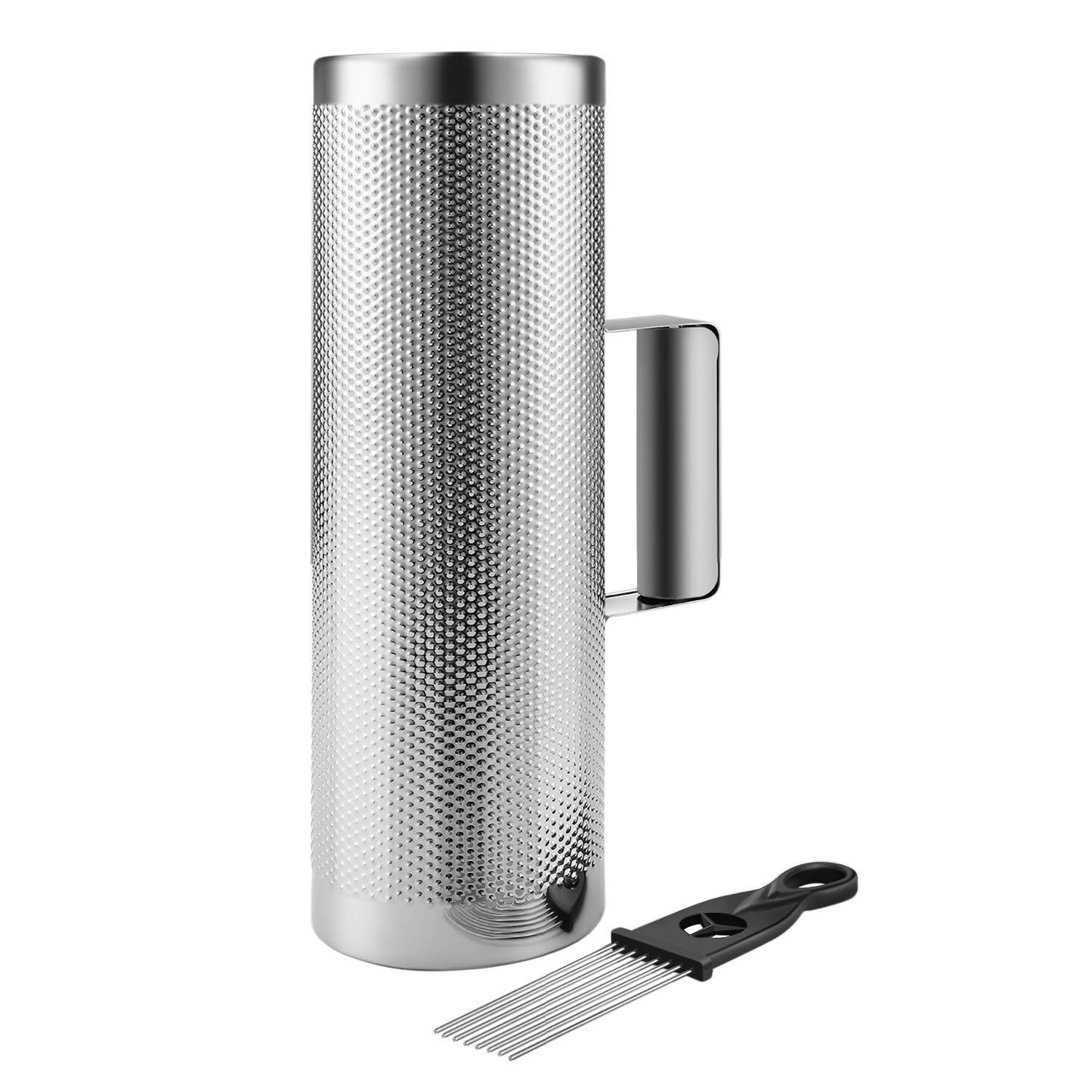 Flexzion Guiro in metallo con raschietto Shack 10,2 x 30,5 cm, cilindro rotondo in acciaio inox, strumento a percussione latina con manico, strumento musicale per jazz, concerti, spettacoli dal vivo
