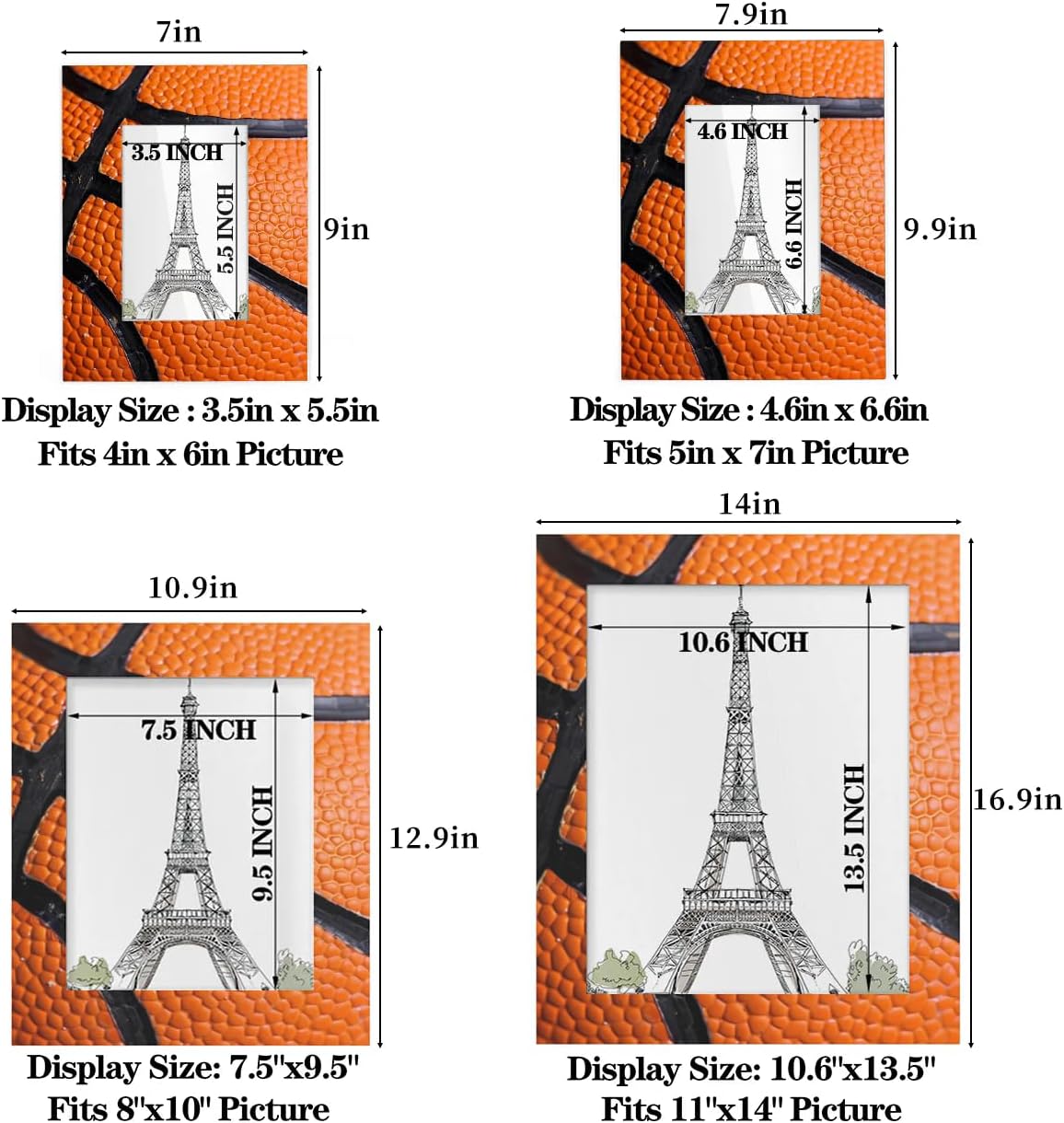 Basketball Lace 8x10 Picture Frame, Display Photos 7.5x9.5 without Mat, Elegant Picture Frames Collage Wall Home Gallery Decor