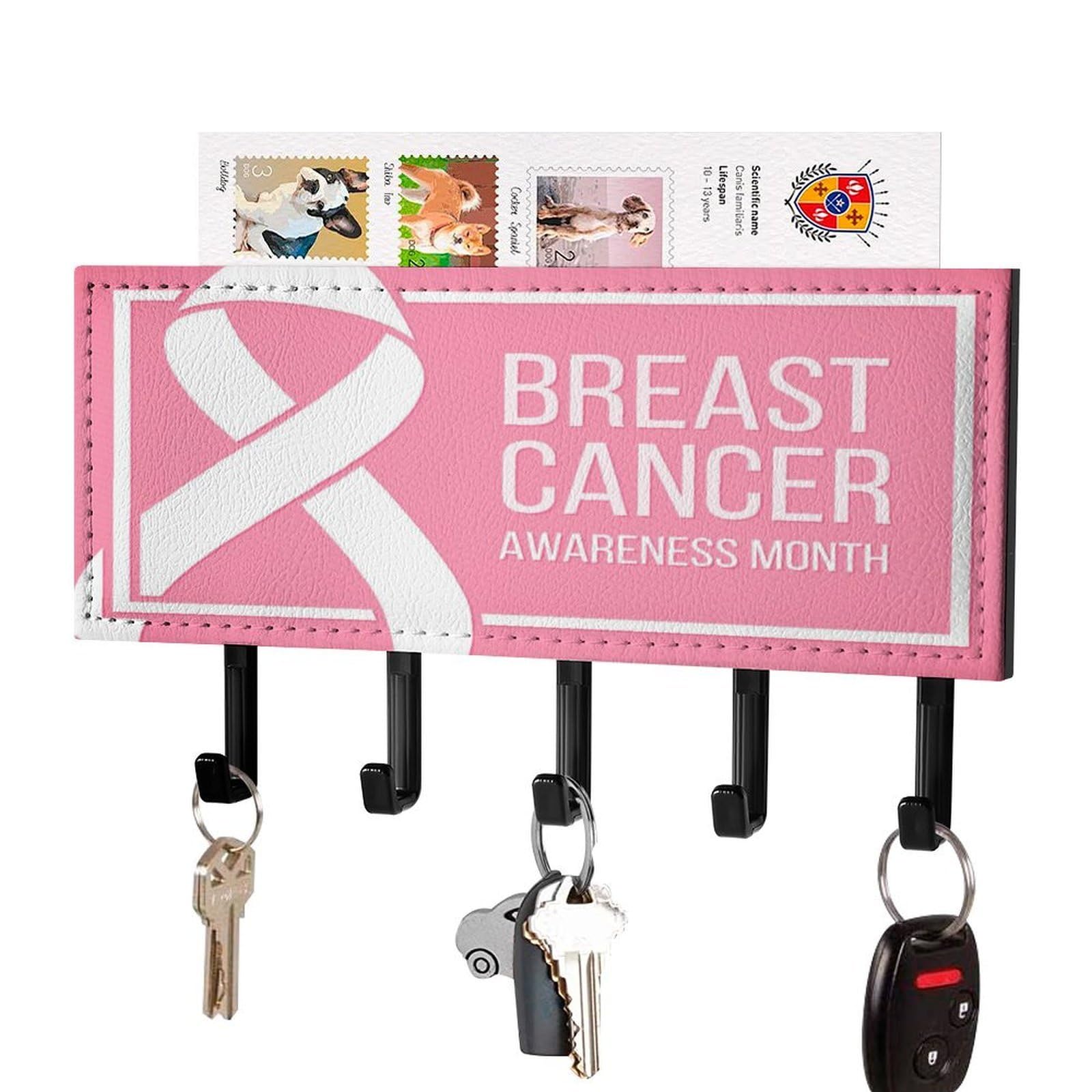 NCLQVJXZKHW Ribbon Awareness Breast Cancer Key Holder with 5 Hooks Key Hooks Wall Mounted Key Racks Key Hanger Organiser Shelf