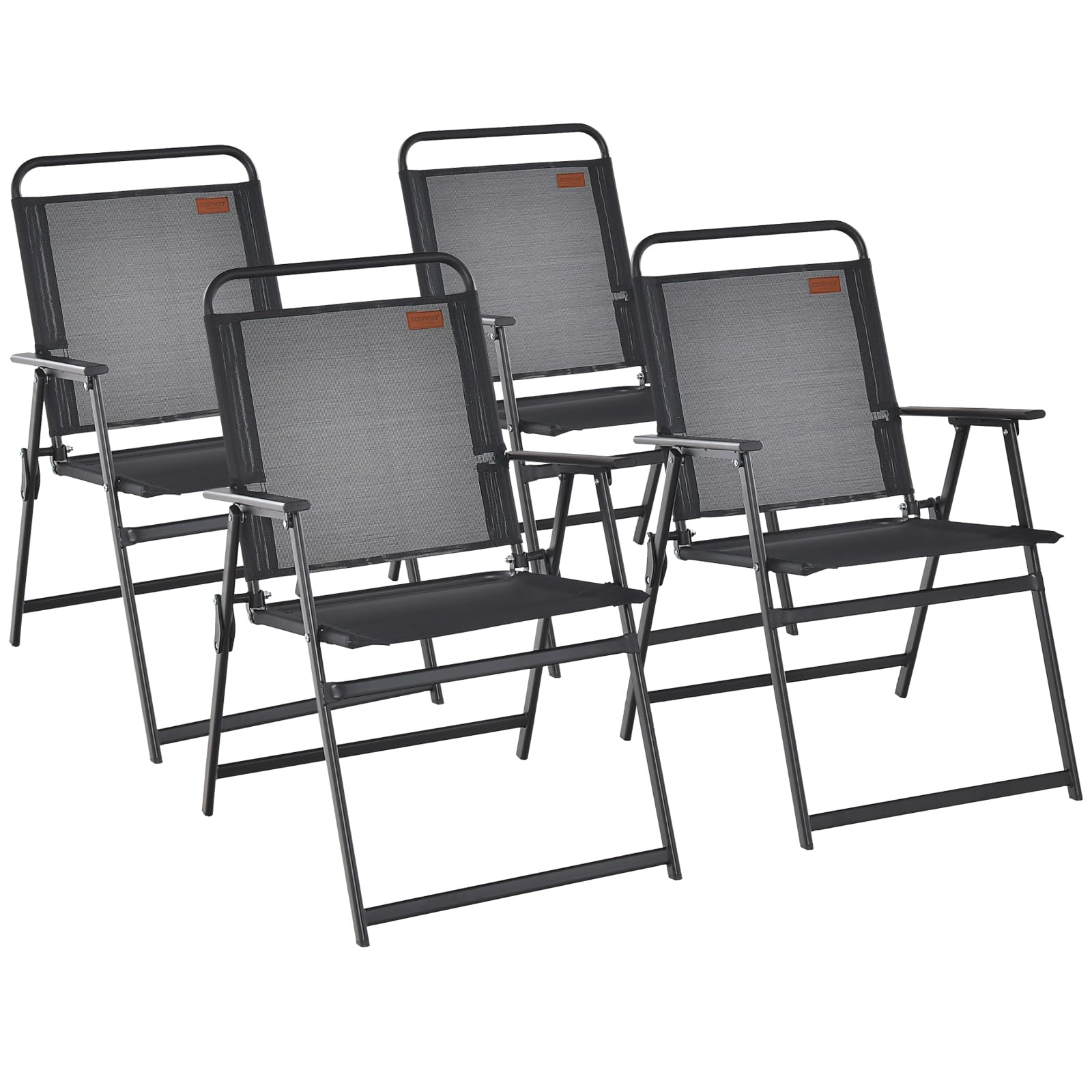 COSTWAY 4X Sillas Jardin Exterior Plegables, Sillas Terraza Exterior con Asiento Transpirable y Reposabrazos, 68 x 55 x 84 cm, Carga 150kg, Silla Plegable Jardin