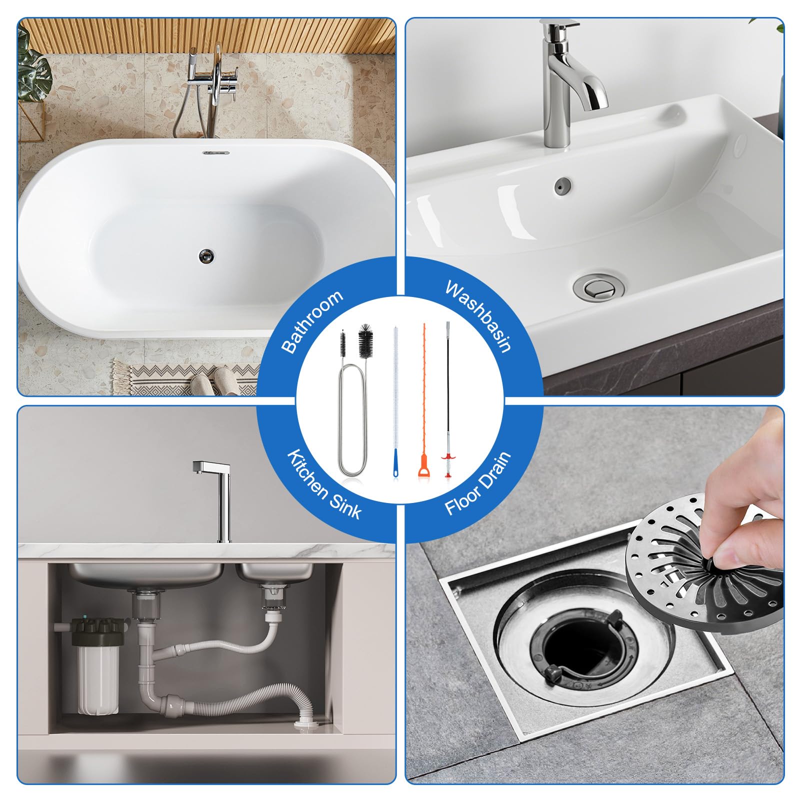 Cozary 4 Pezzi Stura Lavandini e Scarichi, Pinze per Artigli Flessibili, Stura Lavandini e Scarichi Spirale Pulizia Tubi, Stura Lavandino, per Cucine Vasche Bagno Servizi Igienici Fognature