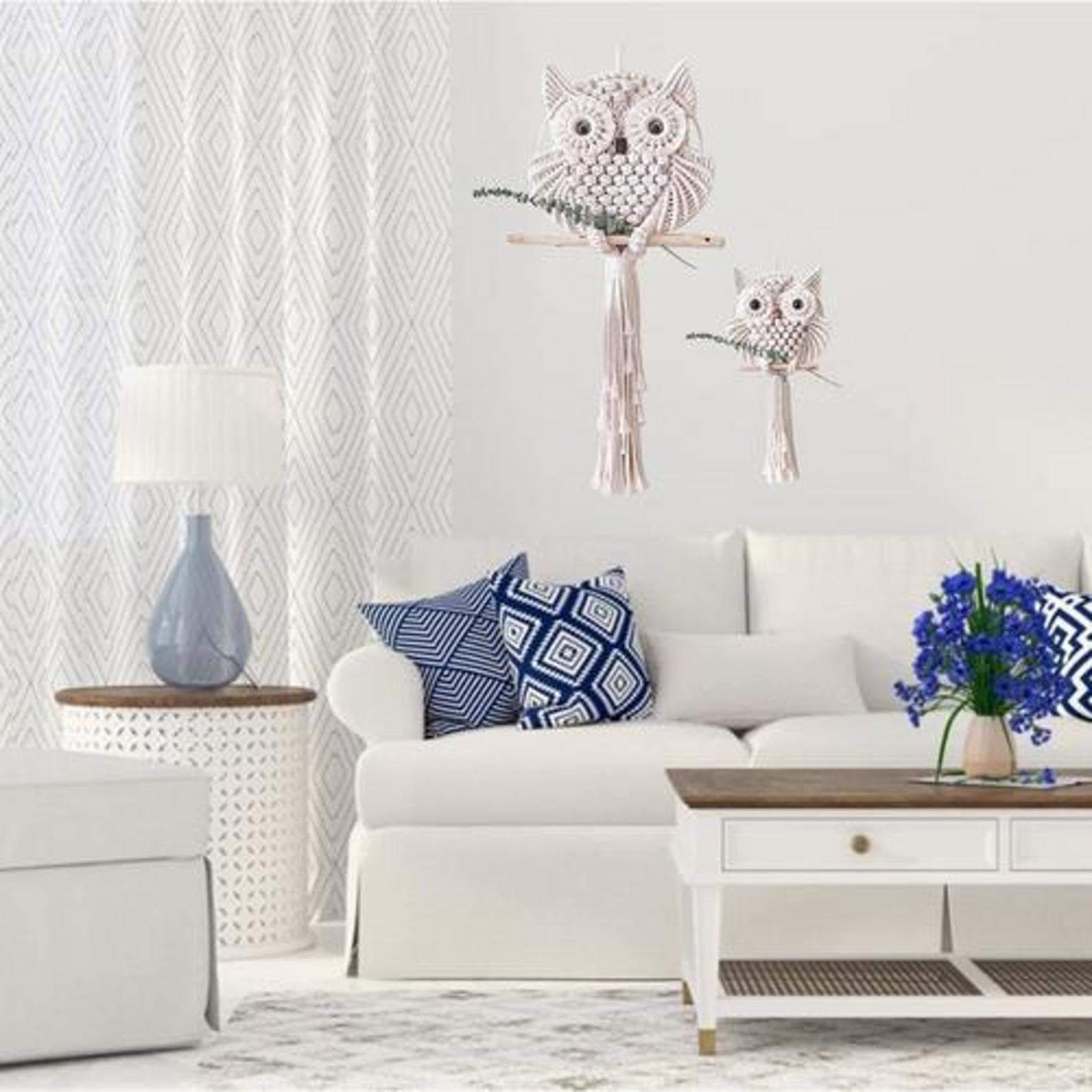MeiYeAE Arazzo da parete con gufo macramè, decorazione da parete bohémien, per soggiorno, camera da letto, ufficio, giardino, 3