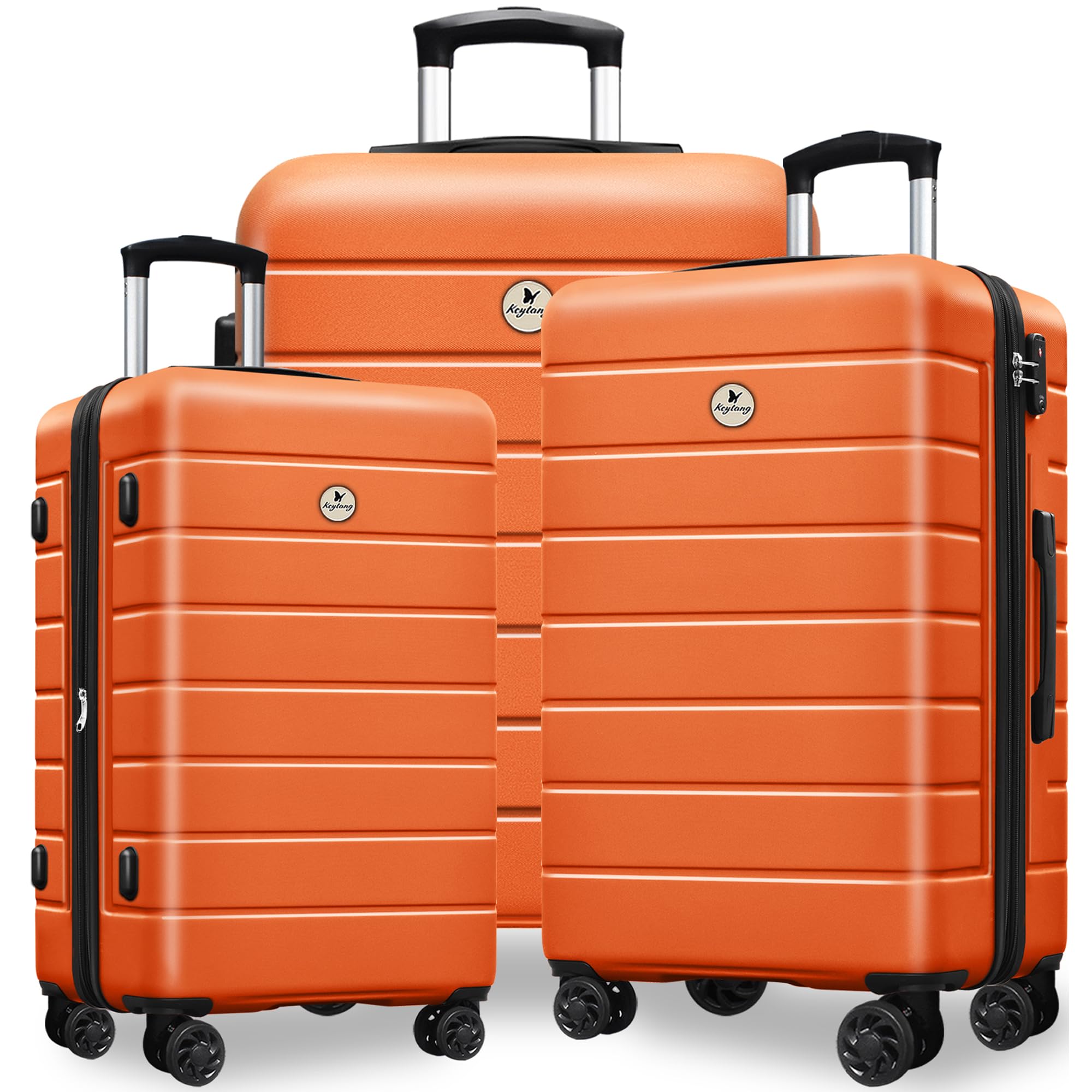 KEYTANG Classic 3-Piece Luggage Set with TSA Lock, Lightweight Suitcase with Spinner Wheels, Hardshell Expandable Carry-On Luggage, 20/24/28 inch, Orange