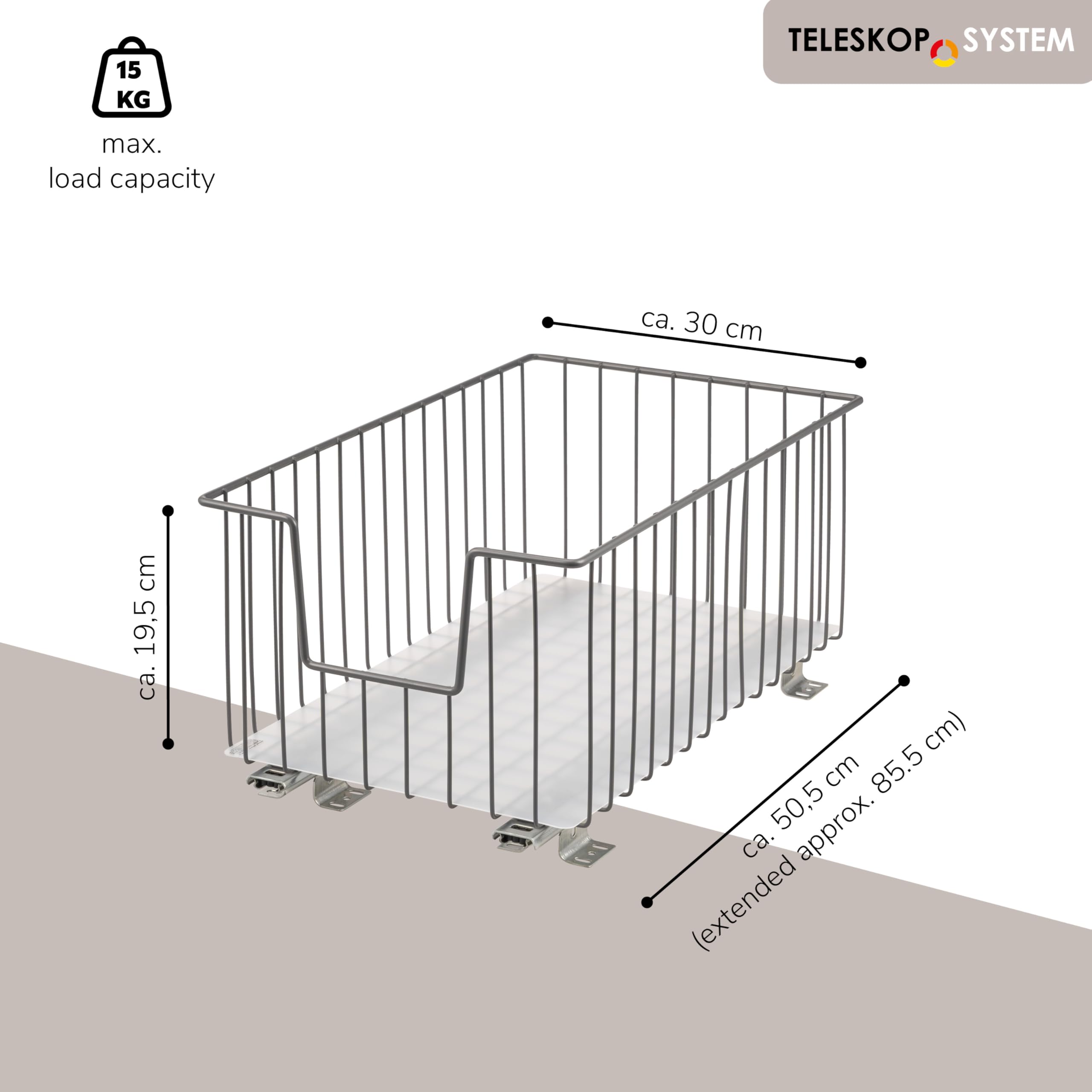 bremermann Cestello estraibile per armadio larghezza 30 cm con ripiano, con guide telescopiche, ideale per cucina, bagno e camera da letto, in metallo (Grigio)