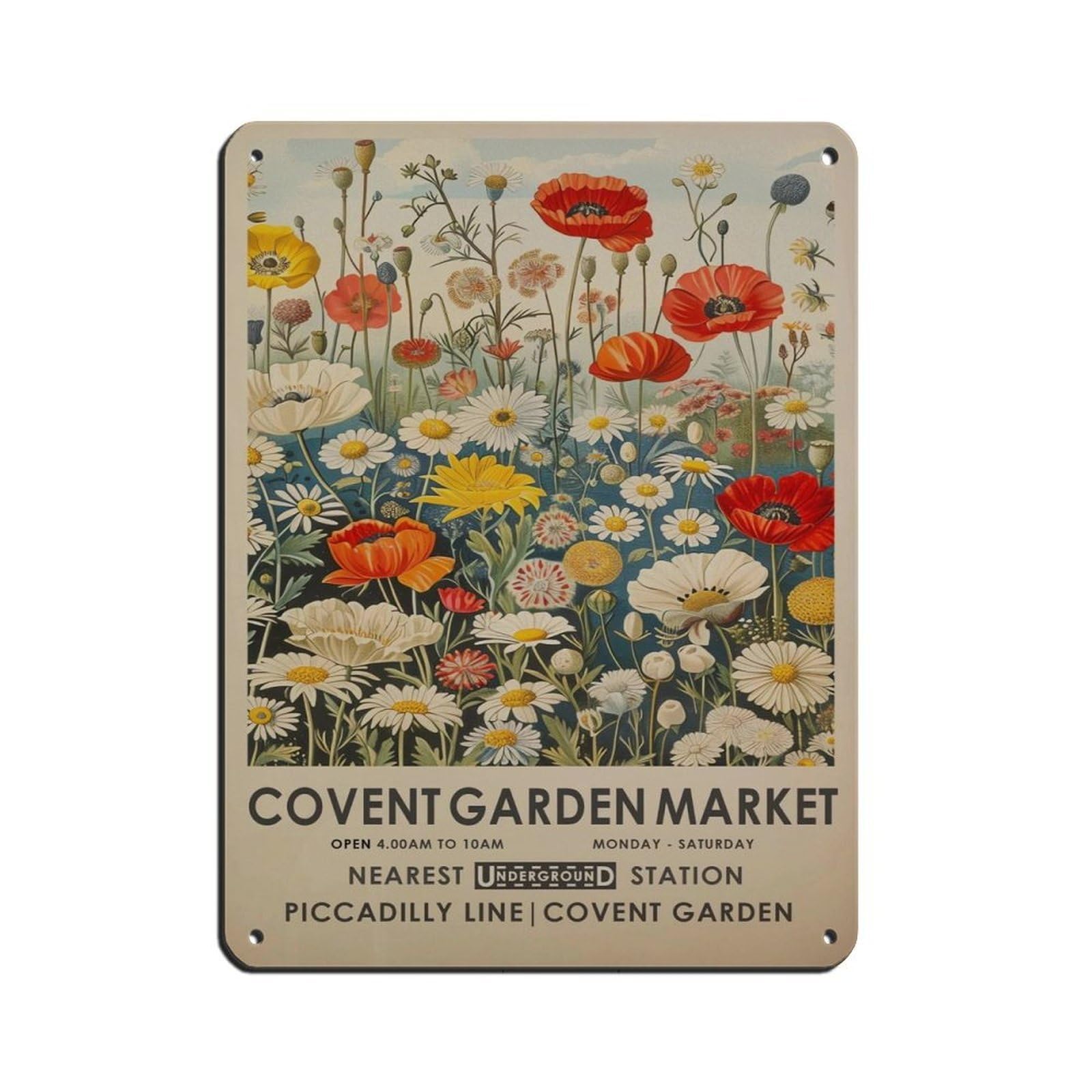 Covent Garden Flower Market, Meadow Flower Botanical Retro Poster Metal Tin Sign Chic Art Retro Iron Painting Bar People Cave Cafe Family Garage Poster Wall Decoration 12x16inch(30x40cm)