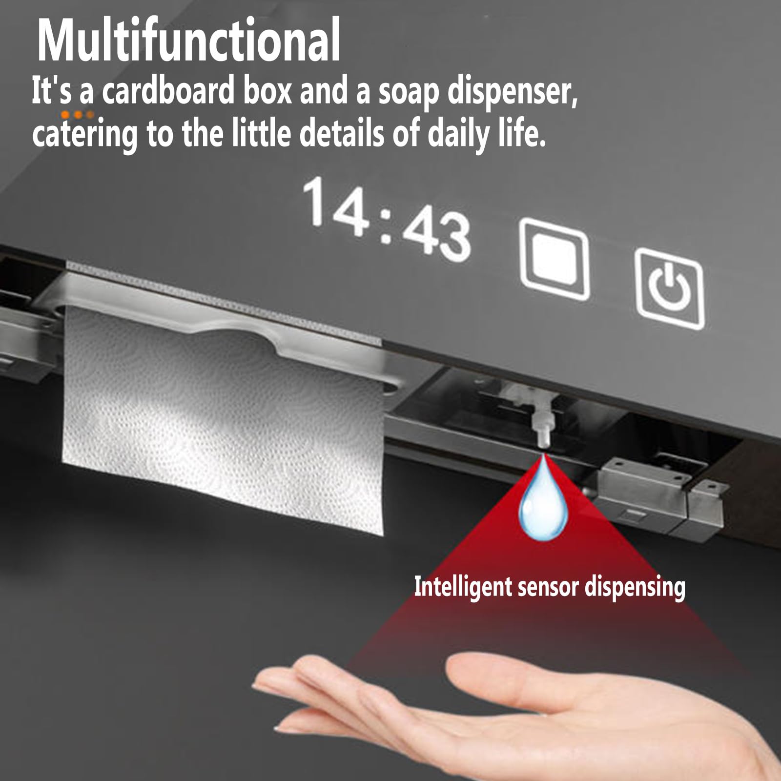 Dispensador automático de jabón 2 en 1 con soporte para rollo de papel higiénico, 1000 ml, para baño o cocina
