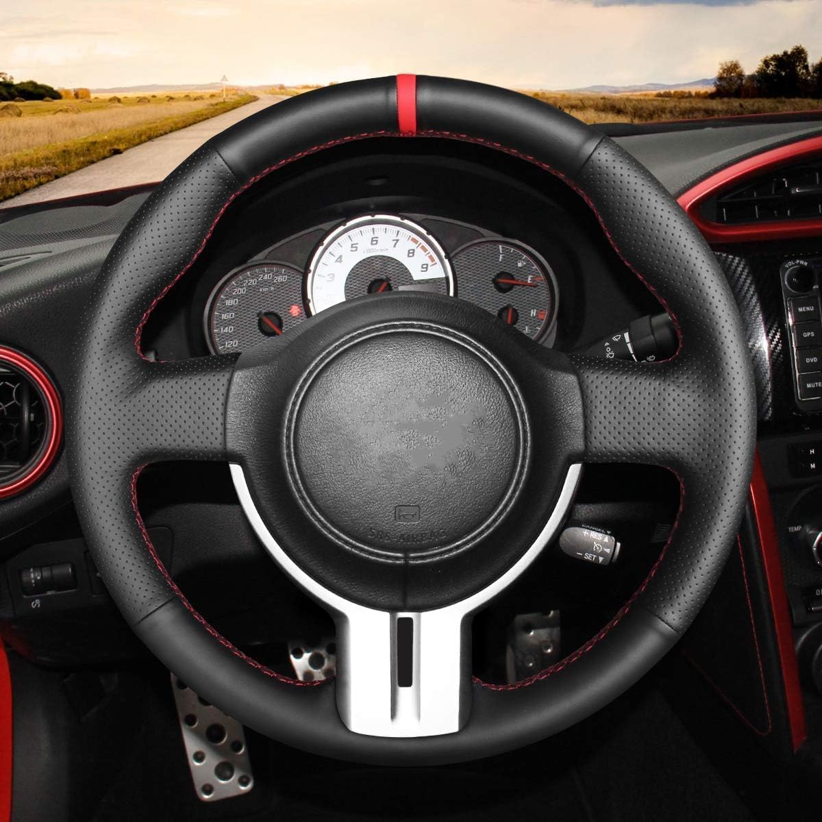 Loncky Genuine Leather Car Custom Steering Wheel Cover for Scion FR-S 2013 2014 2015 2016 / for Subaru BRZ 2013 2014 2015 2016 / for Toyota 86 Carbon Fiber OEM Interior Parts Accessories
