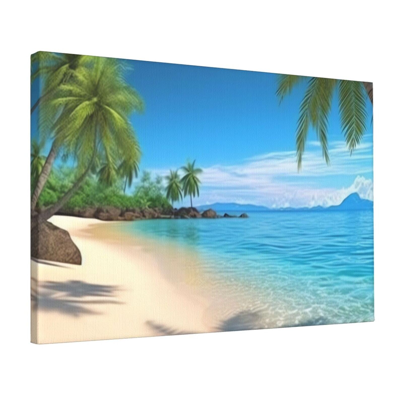 Canvas Wall Art for Living Room Wall Decor 12"x18" Modern Artwork Painting Pictures Hanging Canvas Prints Hawaiian Beach with Palm Trees Aesthetic Wall Art for Bedroom Bathroom Office Wallart Decor