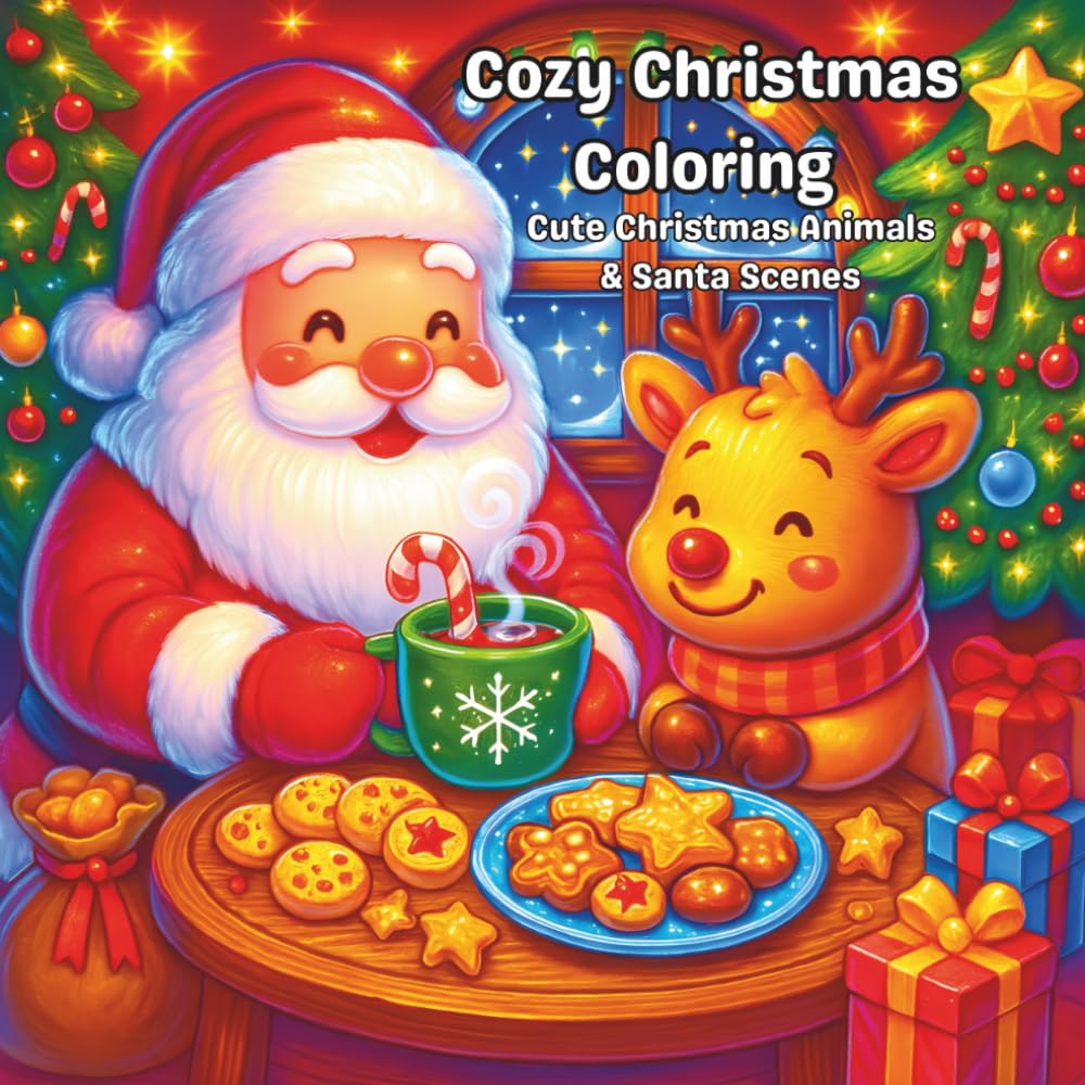 Cozy Christmas Coloring: Cute Christmas Animals & Santa Scenes