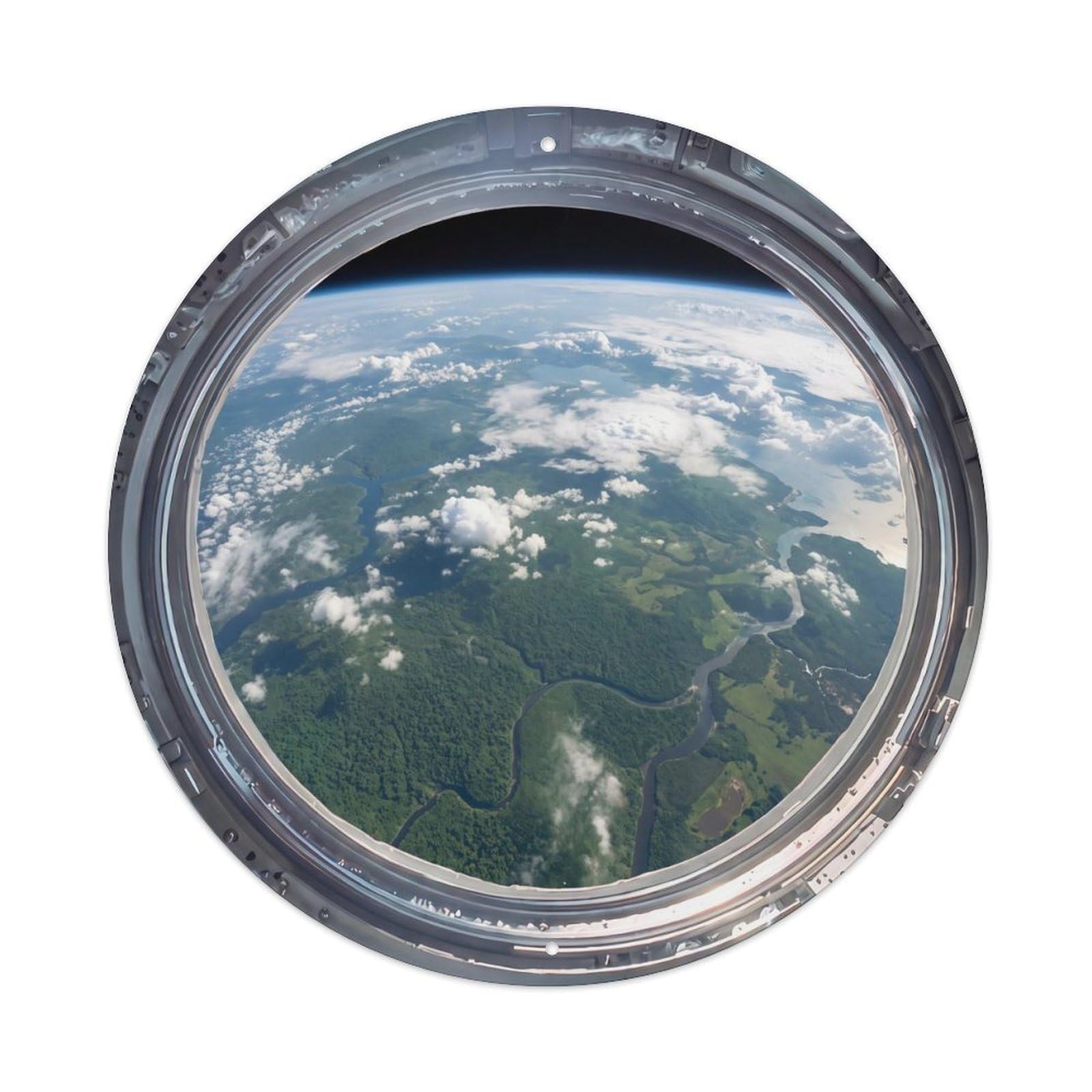 Metal Tin Sign Forest Regions Earth from Space Station Porthole