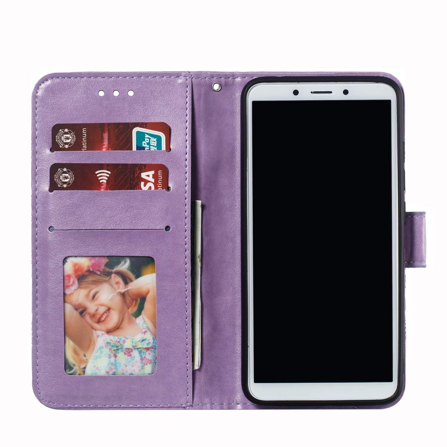 Funda para Xiaomi Redmi 6 / 6A funda [función atril] [tarjetero] Funda de piel con tapa para Xiaomi Redmi 6/Redmi 6A - DEEB011773 púrpura